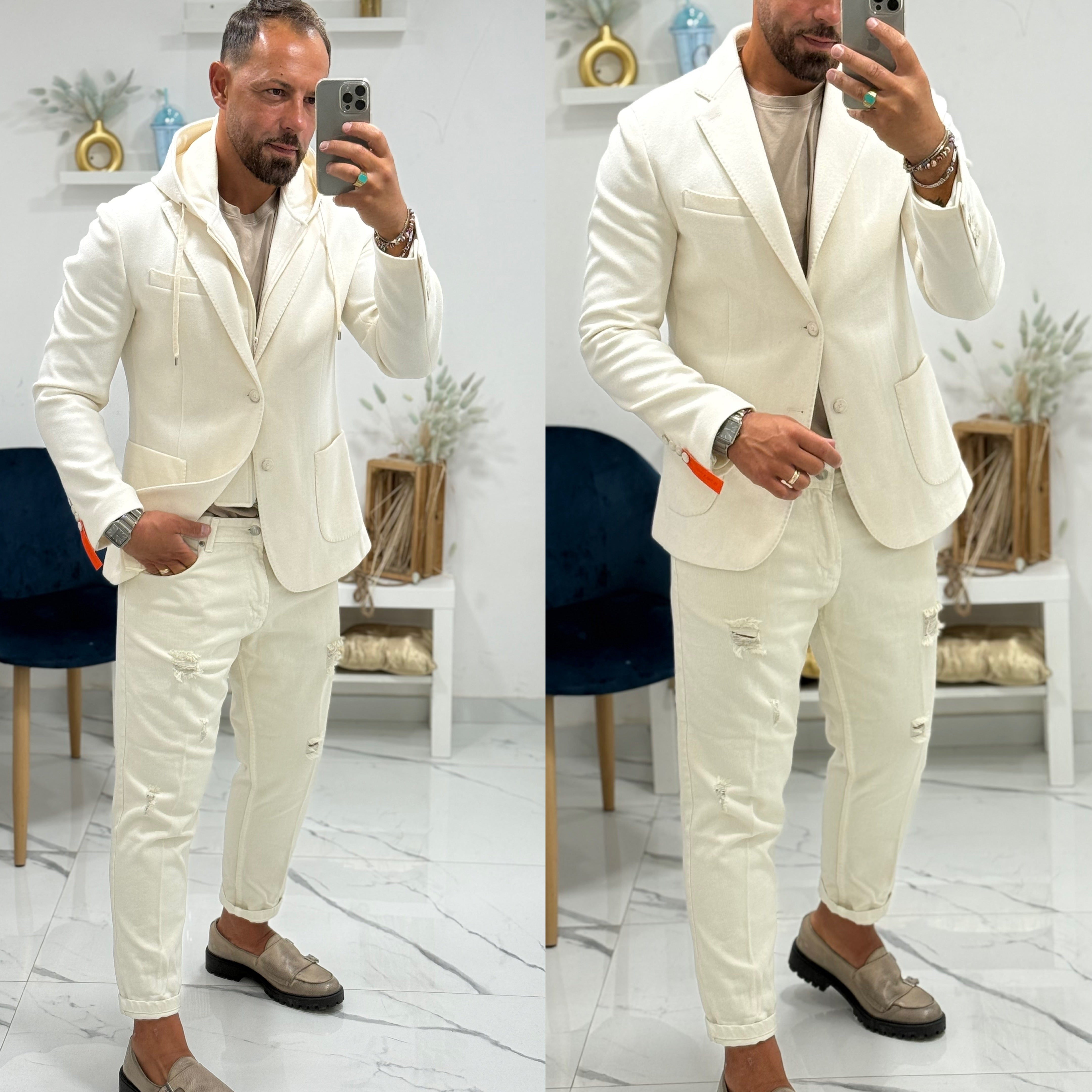 Giacca cappottino monopetto con cappuccio estraibile