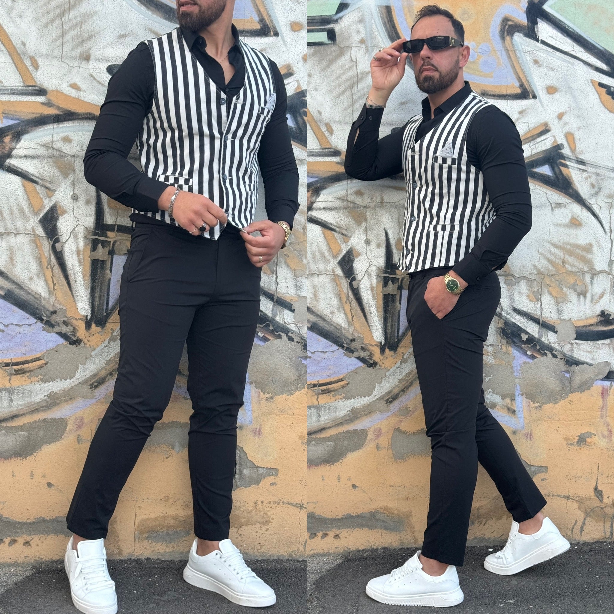 Panciotto gilet a righe Slim Monopetto ficko