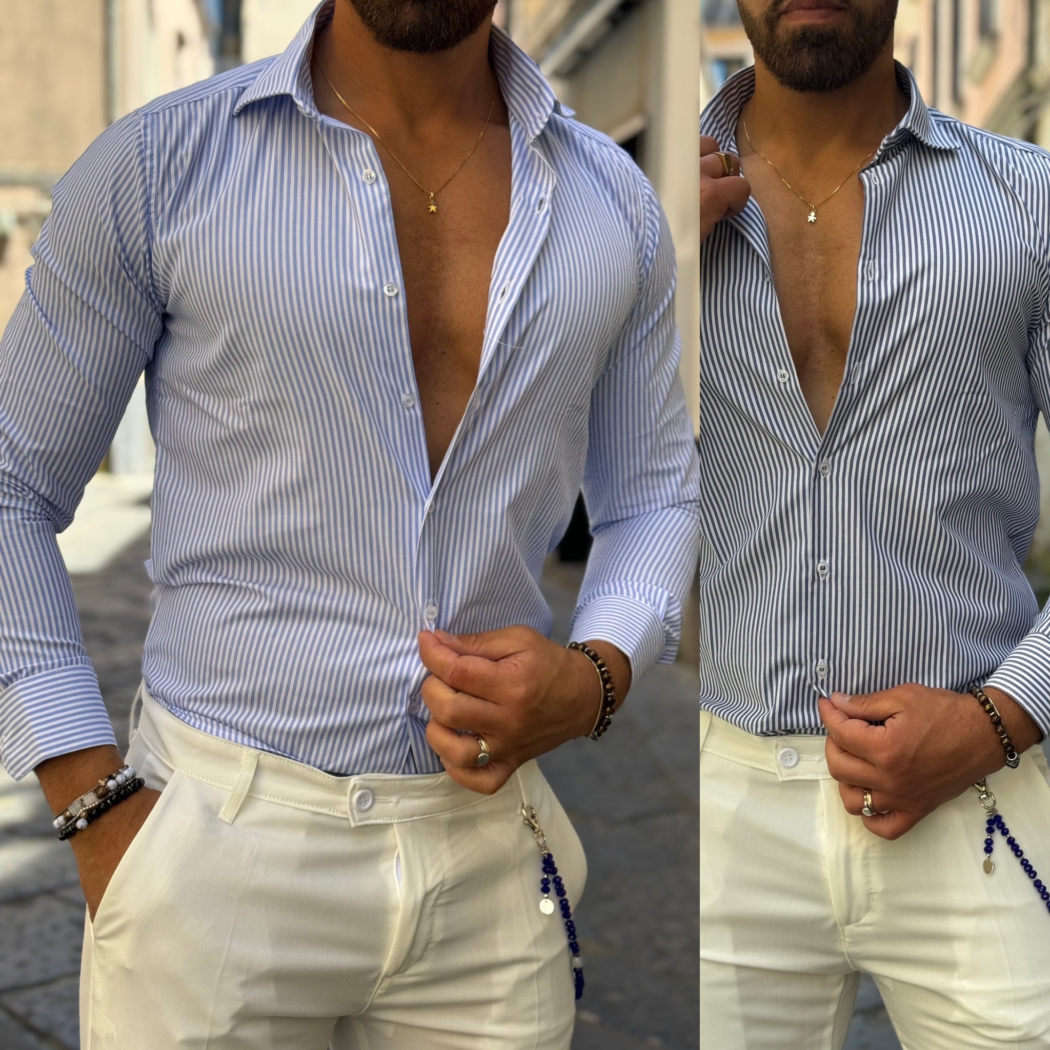 Camicia collo francese rigata positano