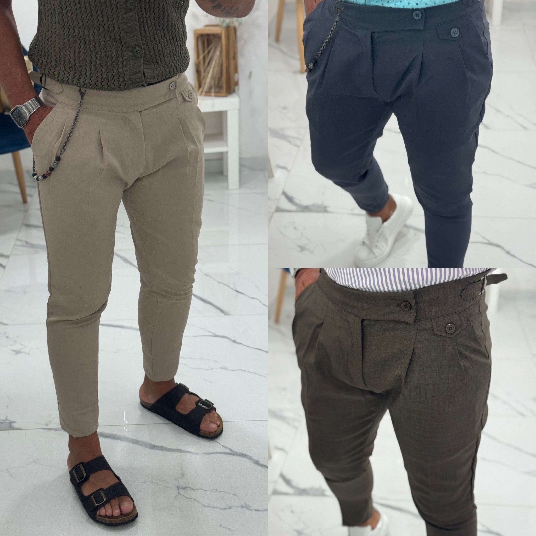 Pantalone vita alta fibie laterali London