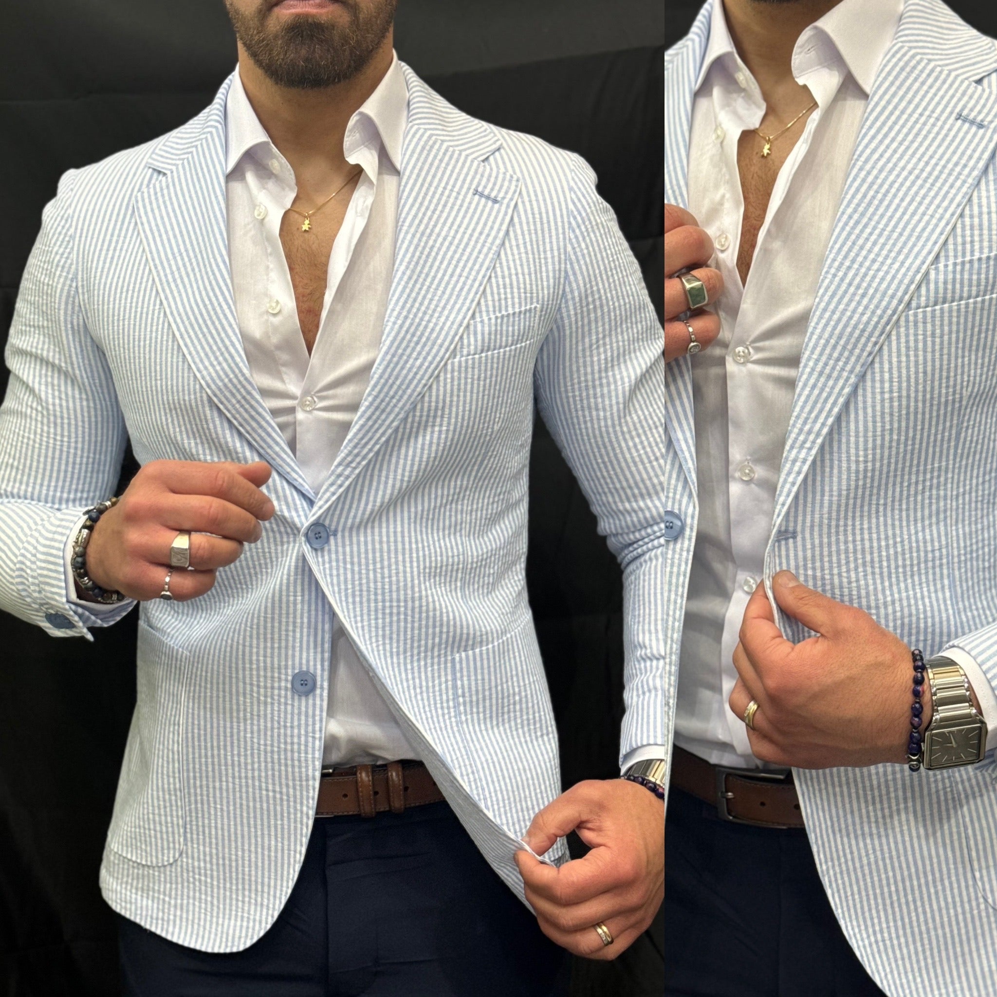 Giacca rigata Monopetto Capri