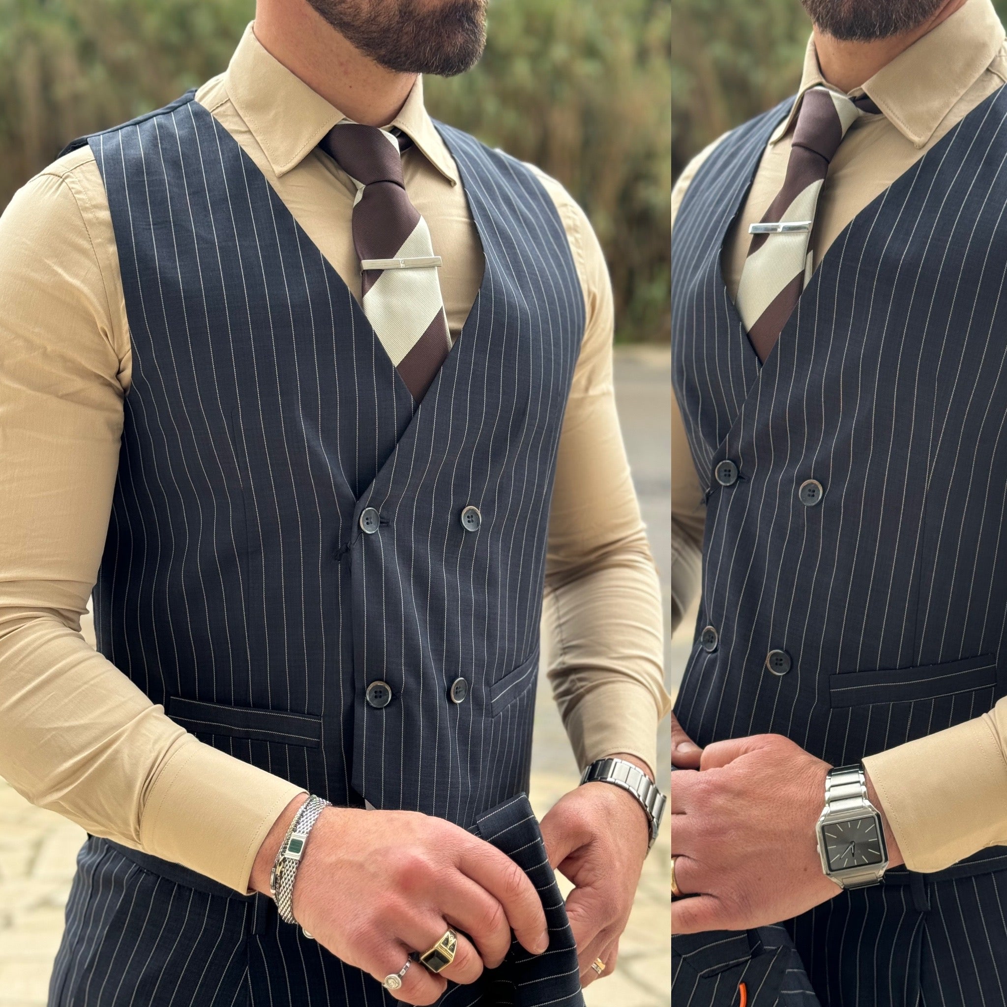 Panciotto gessato doppiopetto gilet Overd