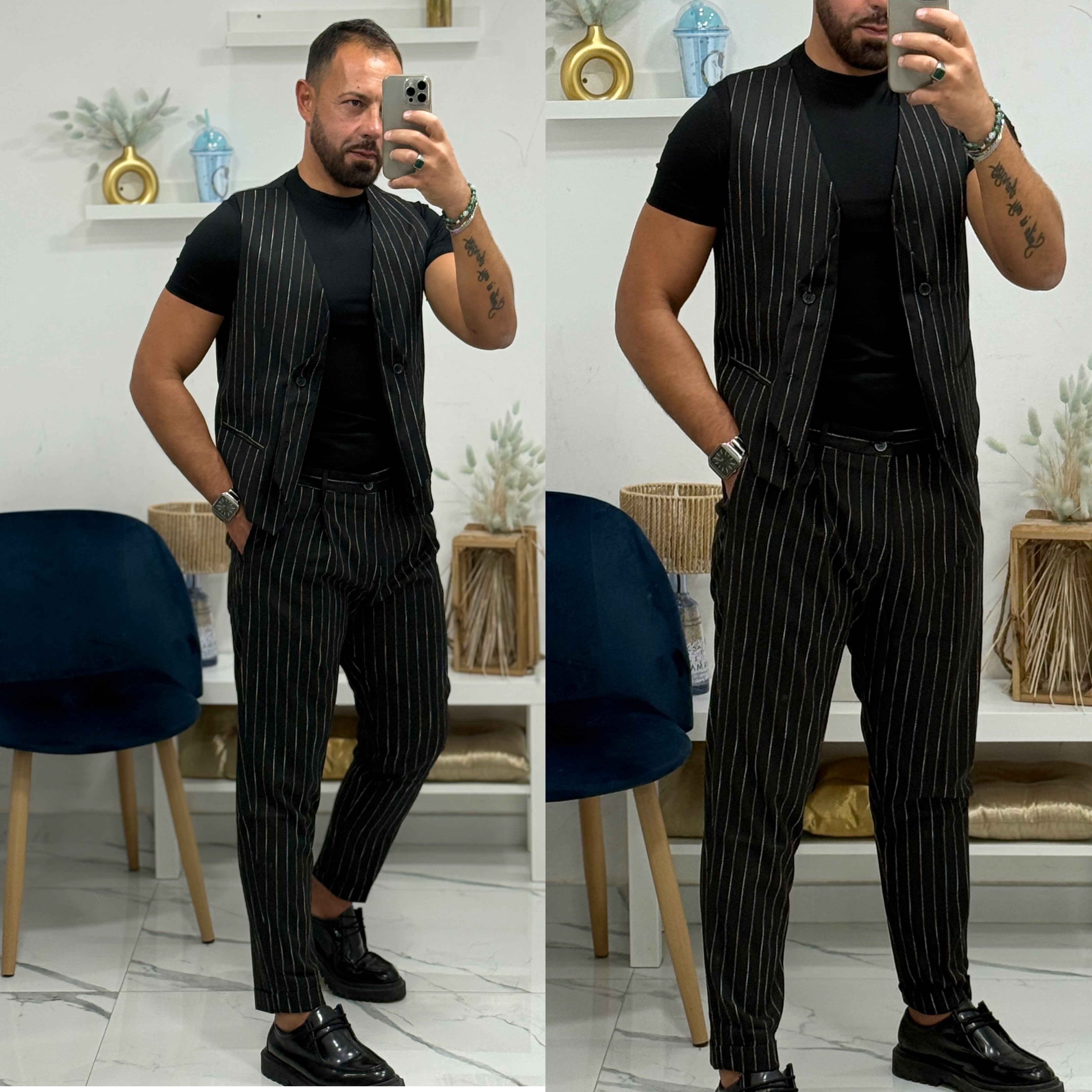 Coordinato Overd gessato panciotto e pantalone