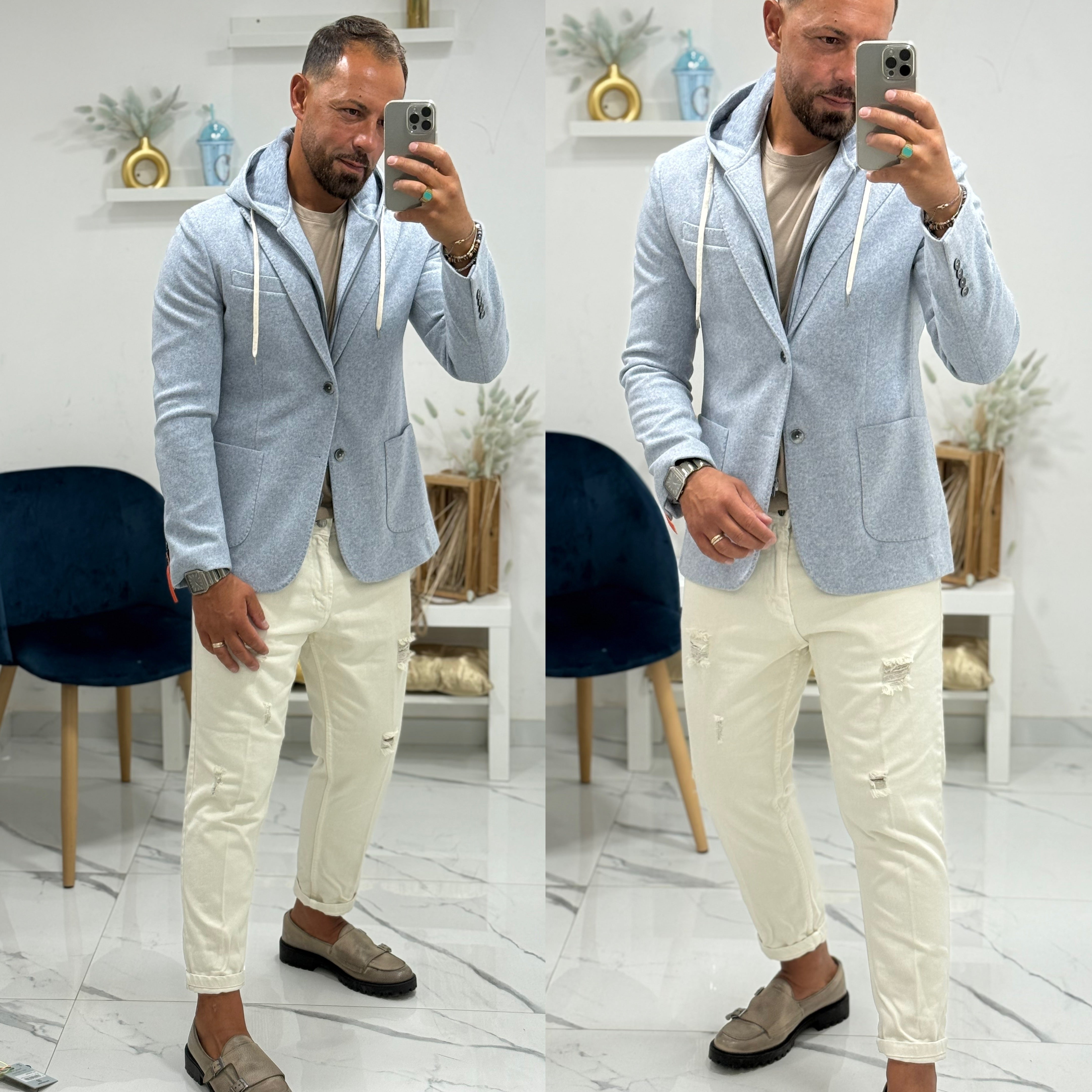 Giacca cappottino monopetto con cappuccio estraibile