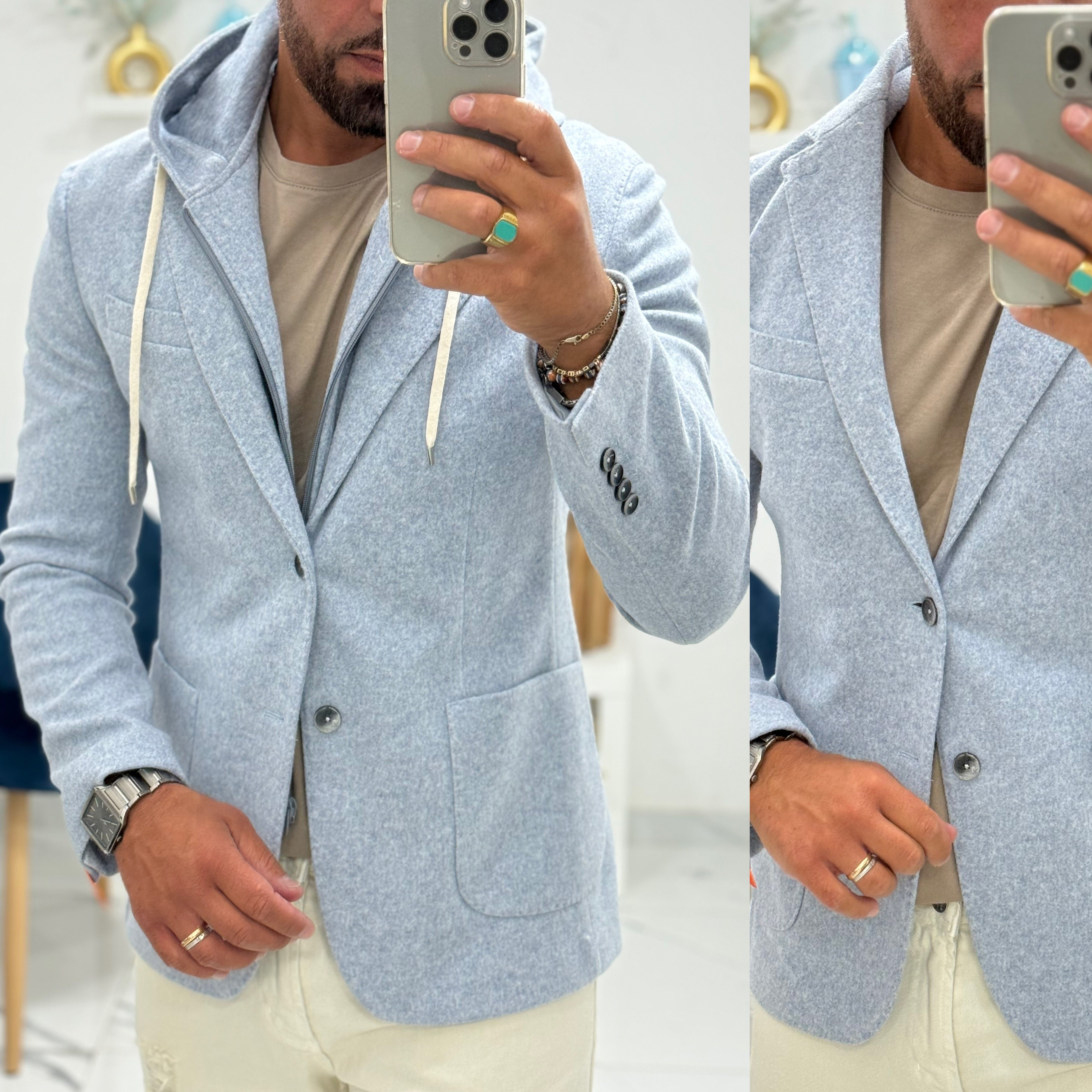 Giacca cappottino monopetto con cappuccio estraibile