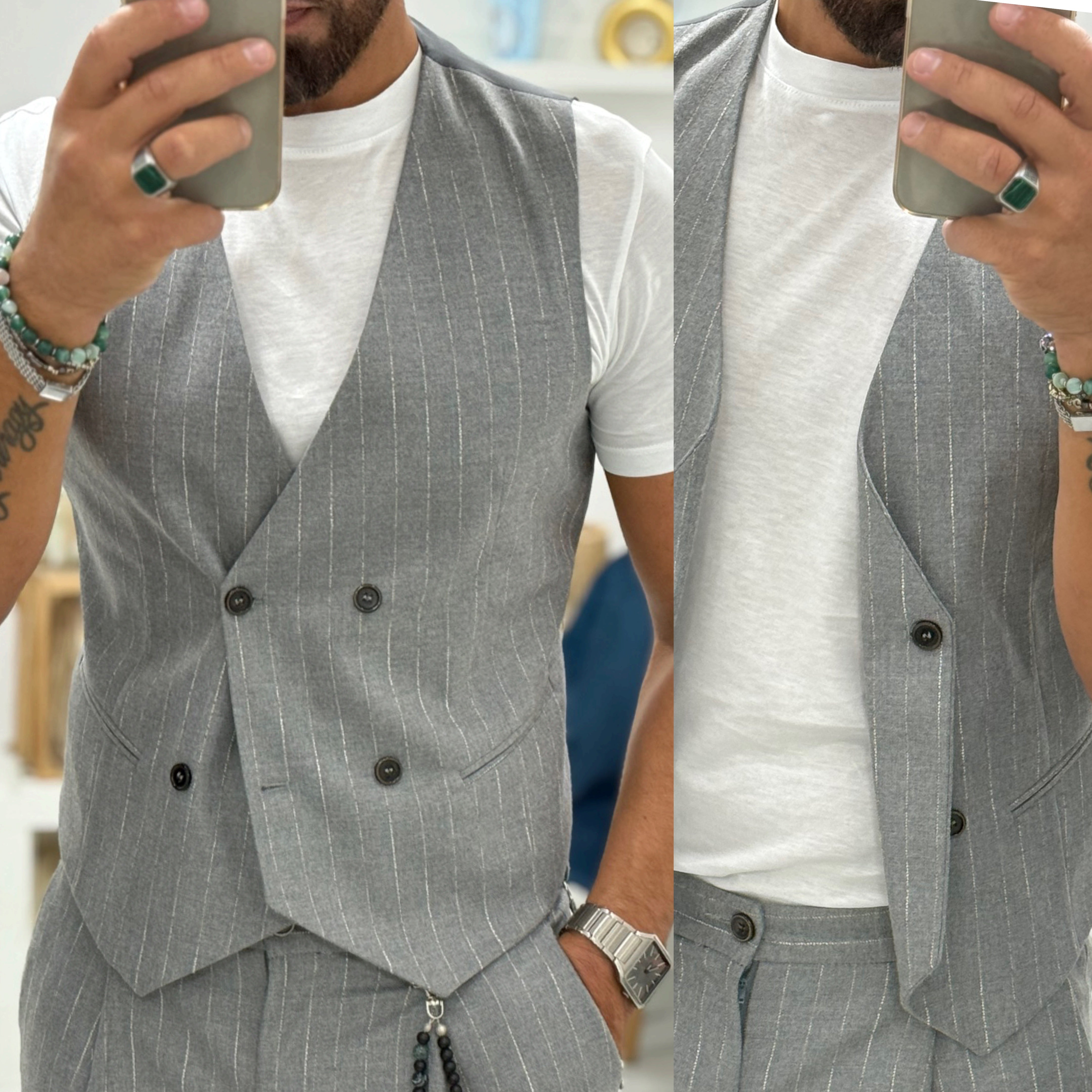 Coordinato Overd gessato panciotto e pantalone