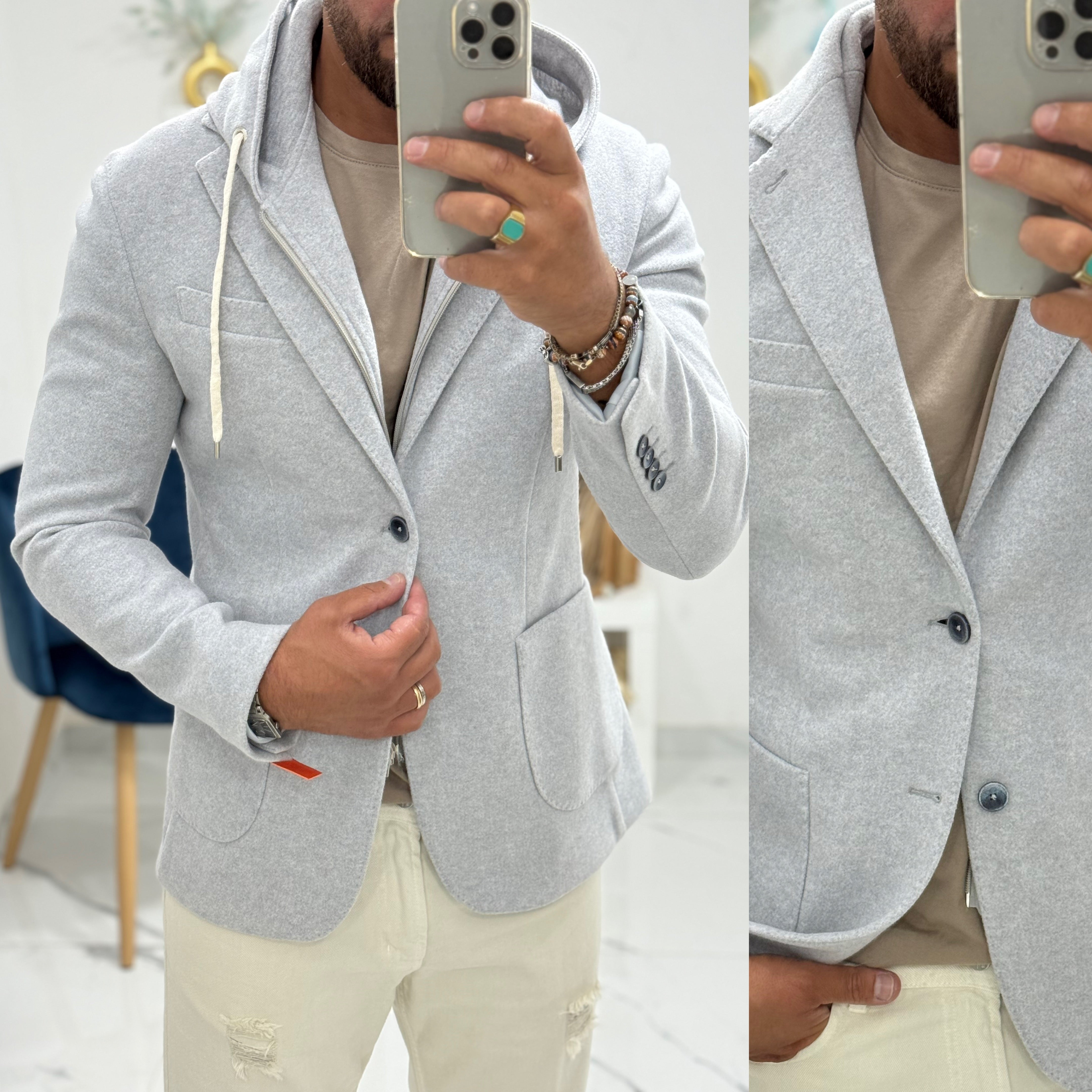 Giacca cappottino monopetto con cappuccio estraibile