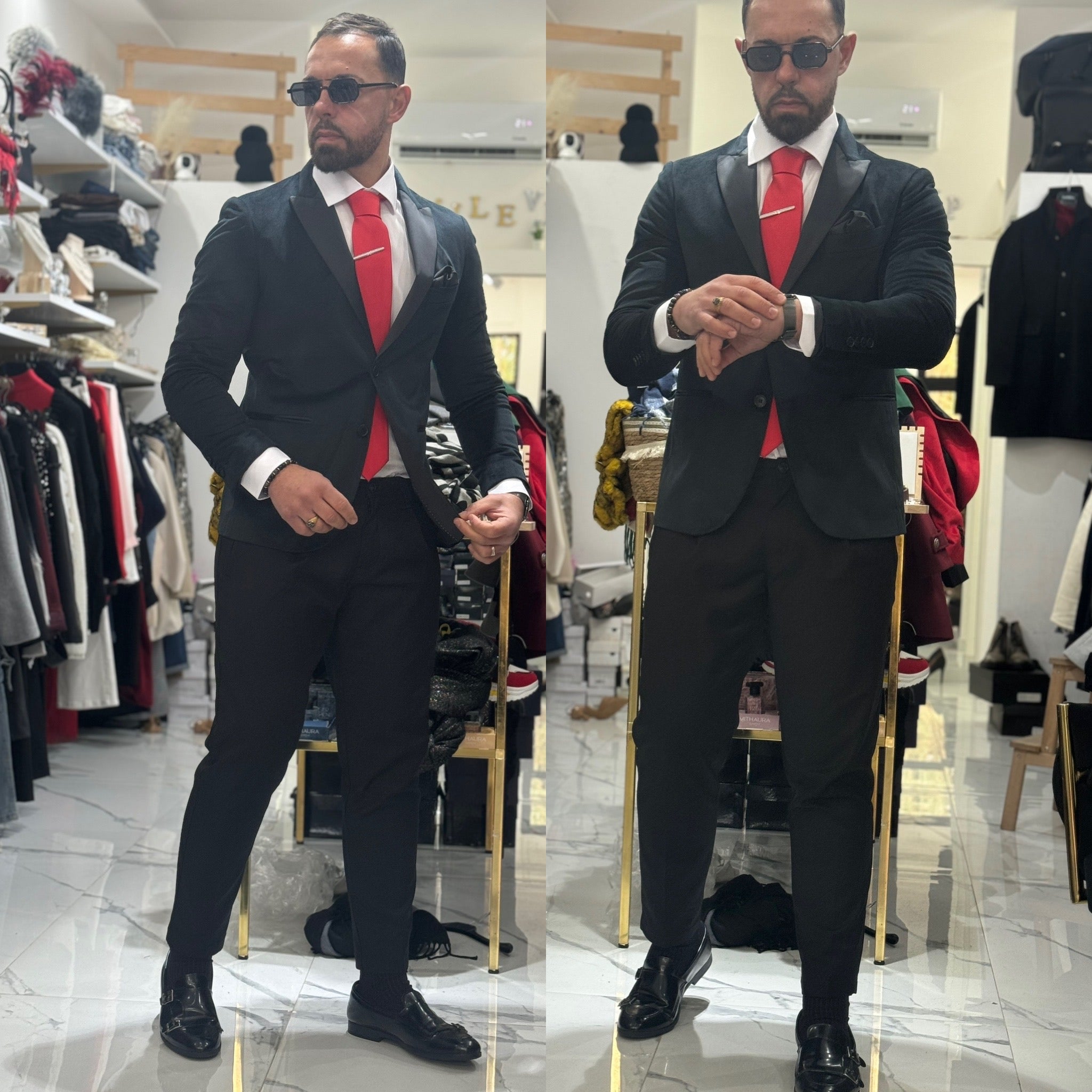 Abito giacca smoking in vellutino e pantalone Fiesta