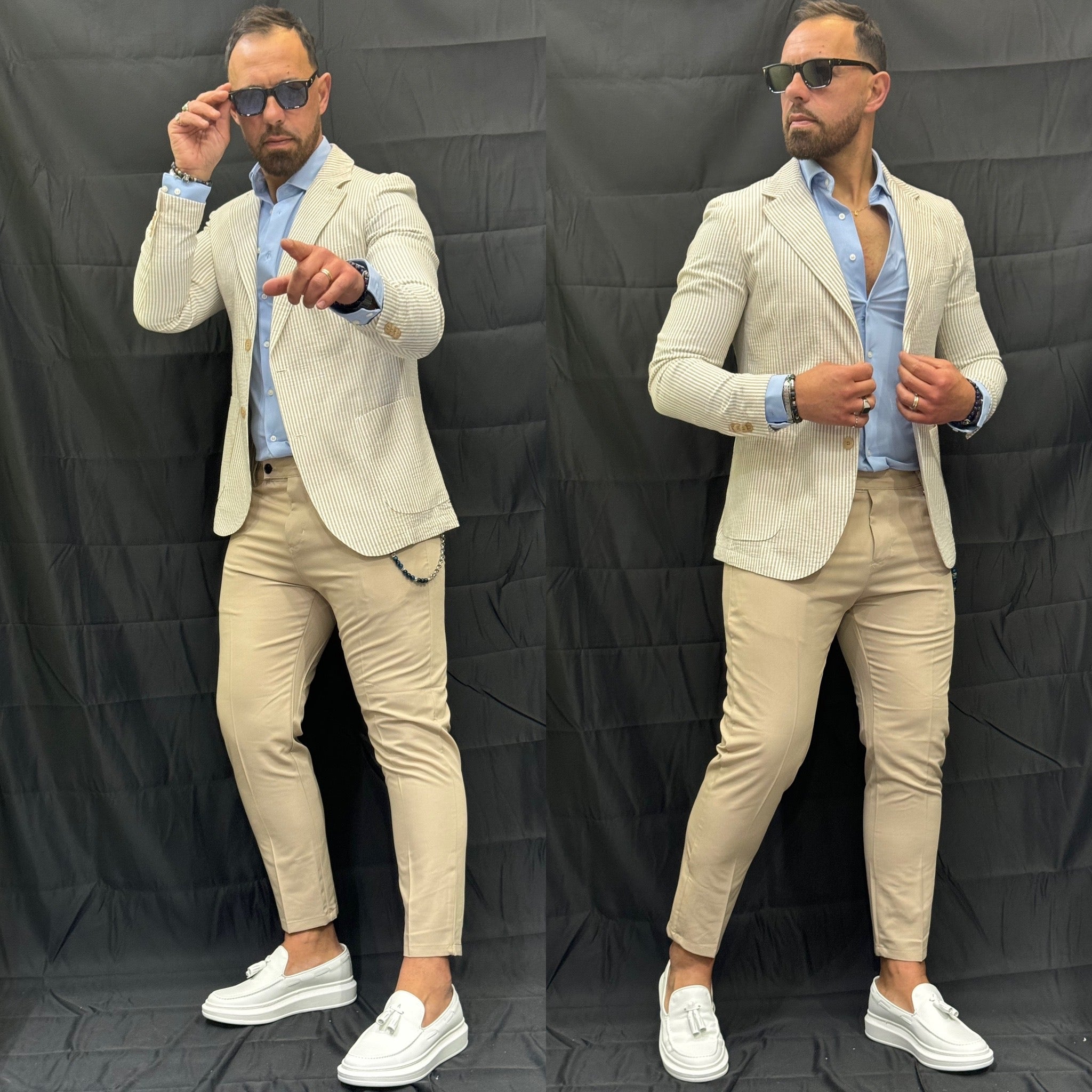 Giacca rigata Monopetto Capri