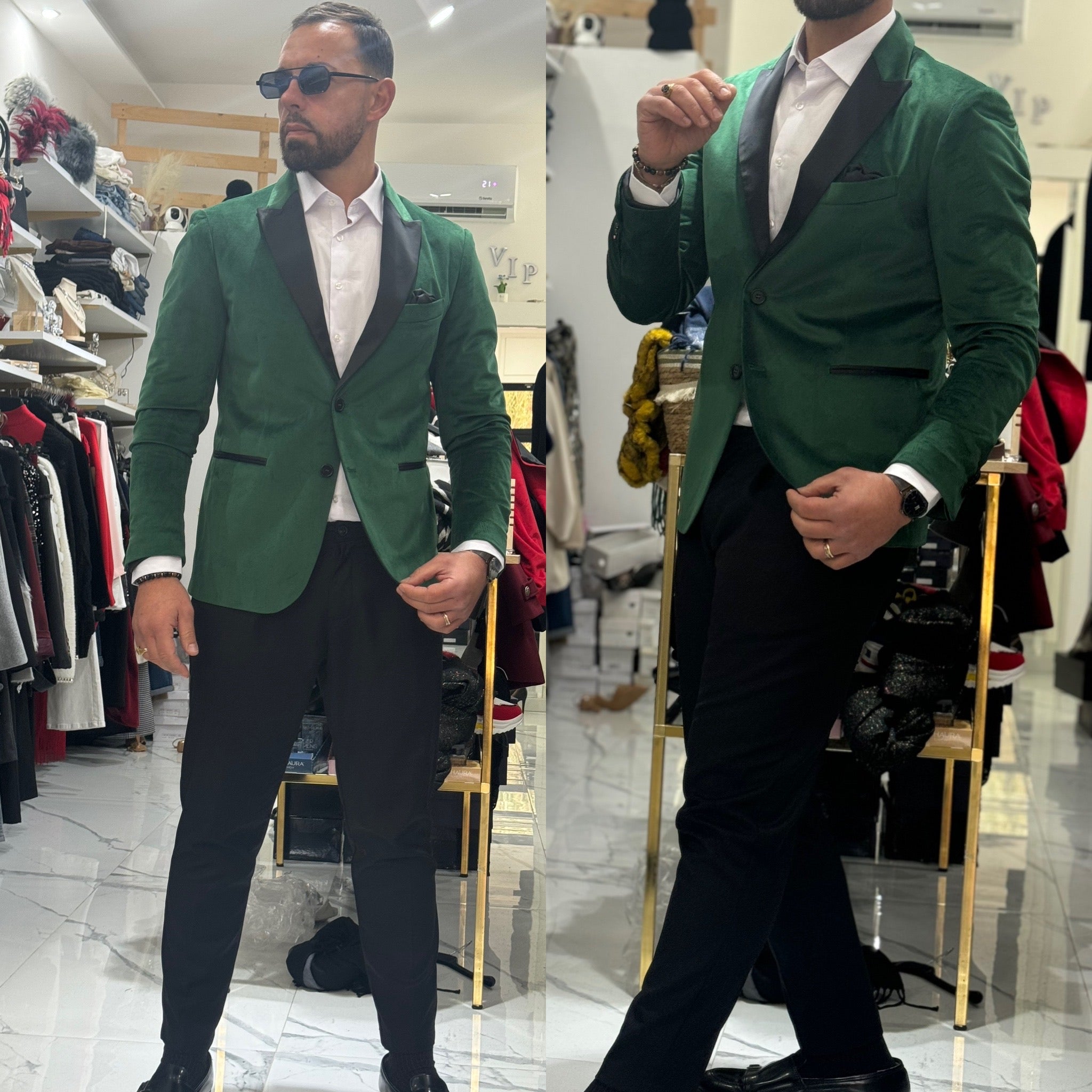 Abito giacca smoking in vellutino e pantalone Fiesta