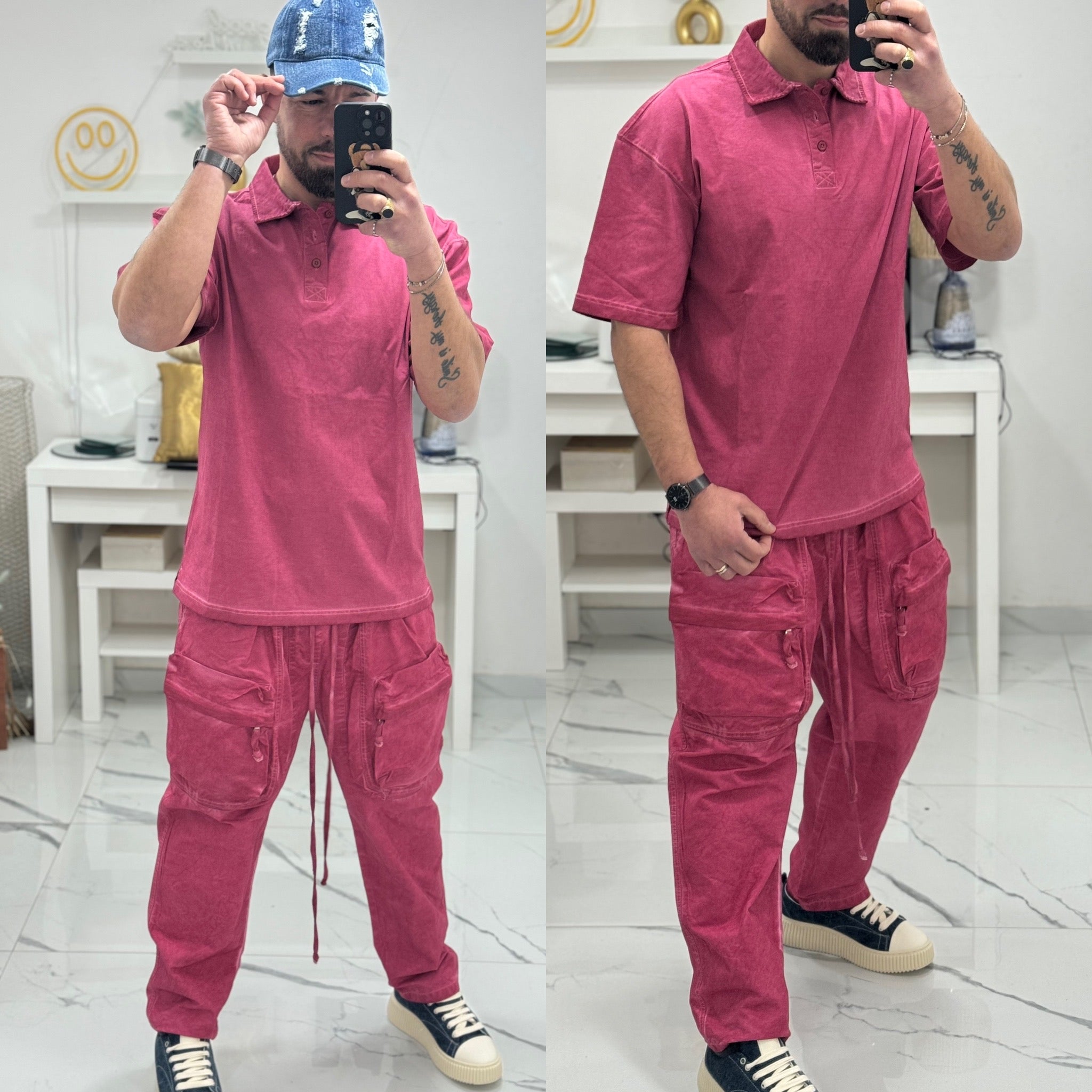 Pantalone cargo elastico cropped