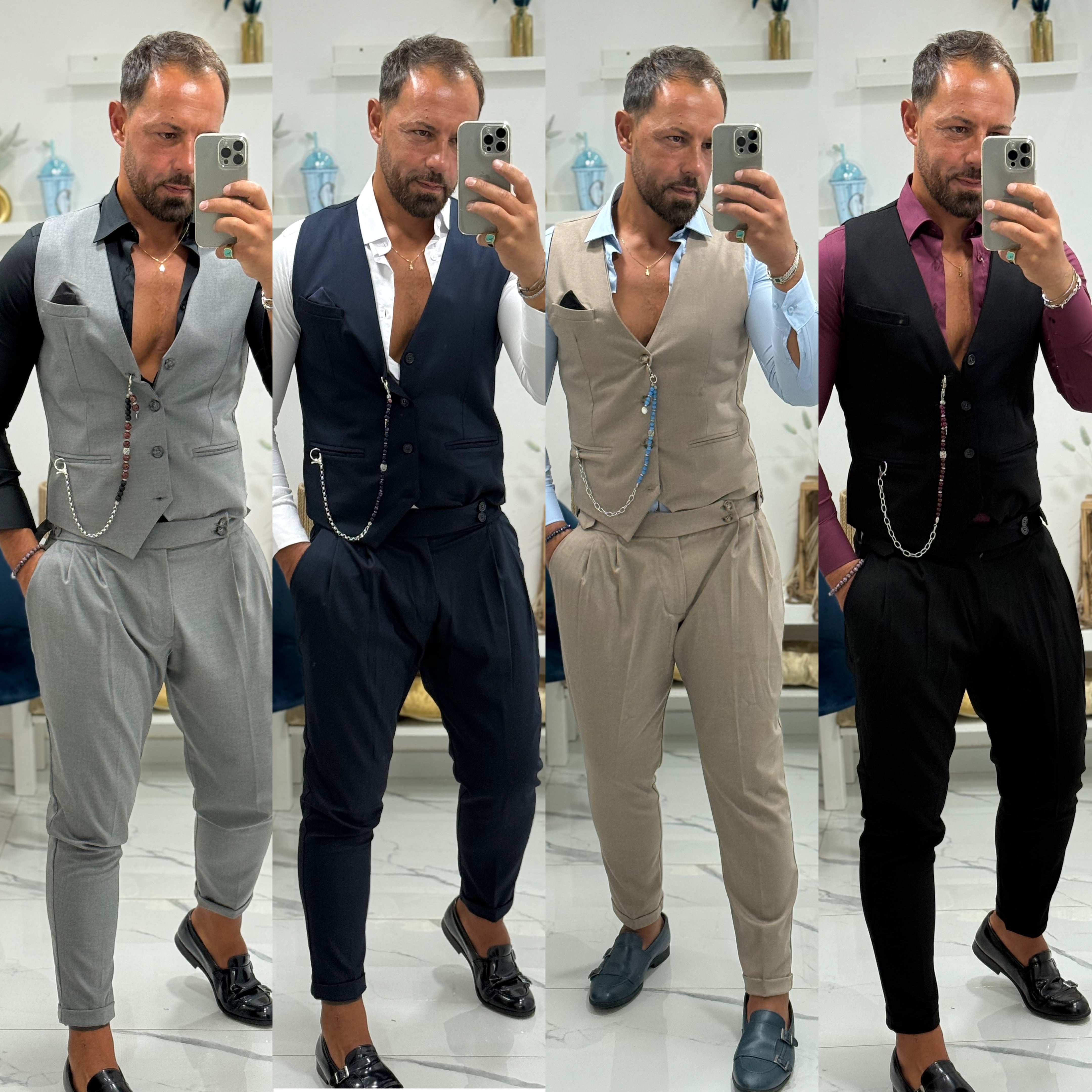 Coordinato gilet e pantalone vita alta pitti uomo