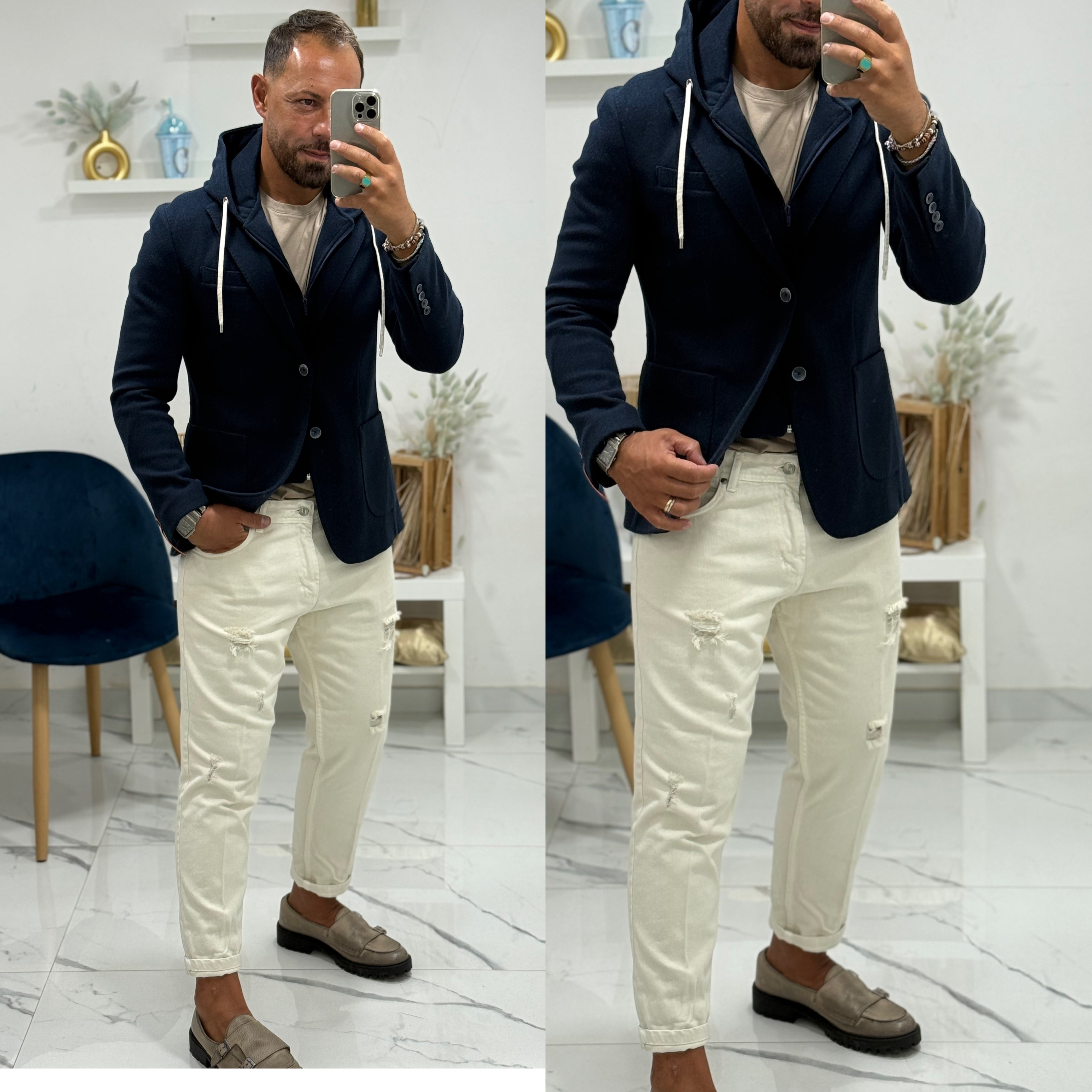 Giacca cappottino monopetto con cappuccio estraibile