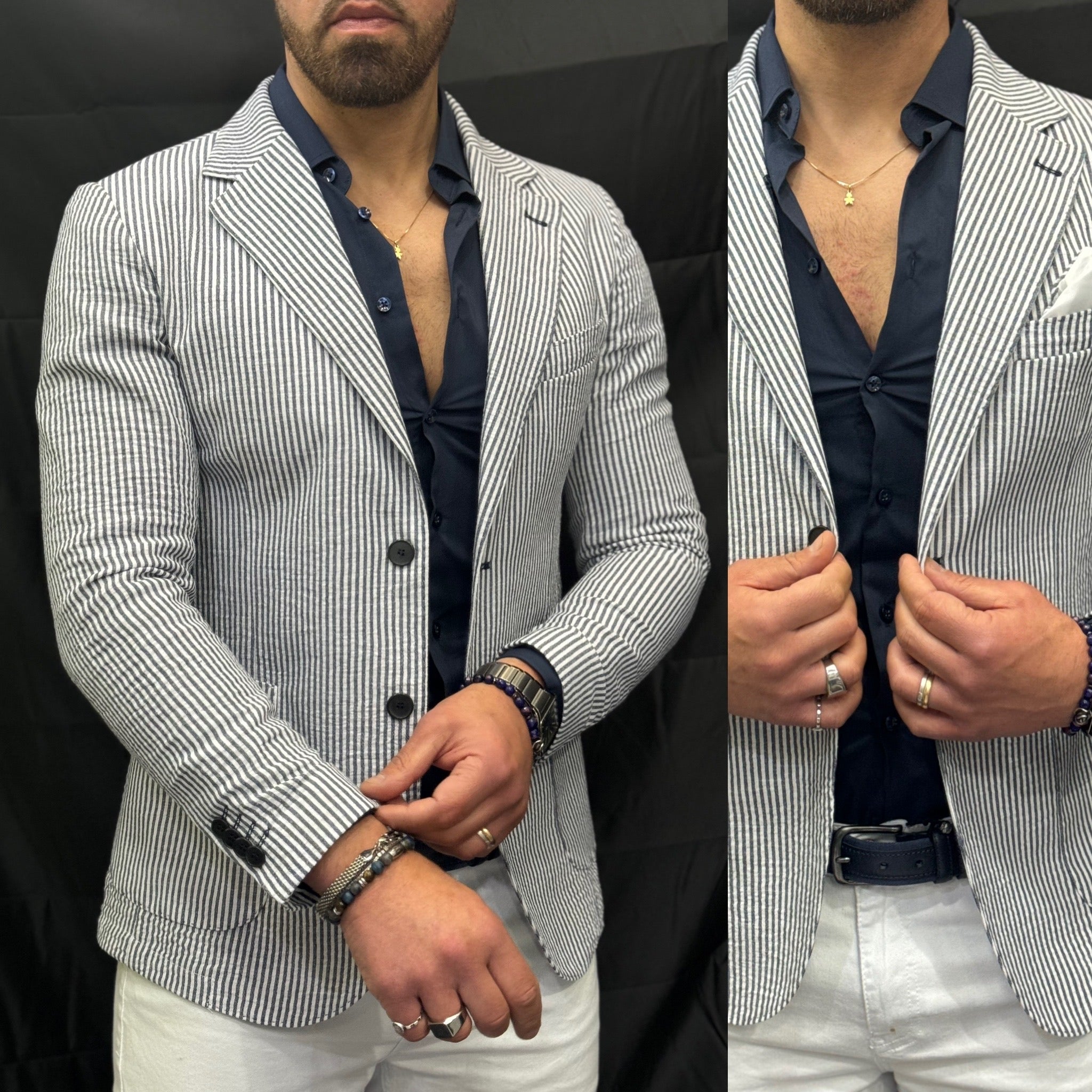 Giacca rigata Monopetto Capri