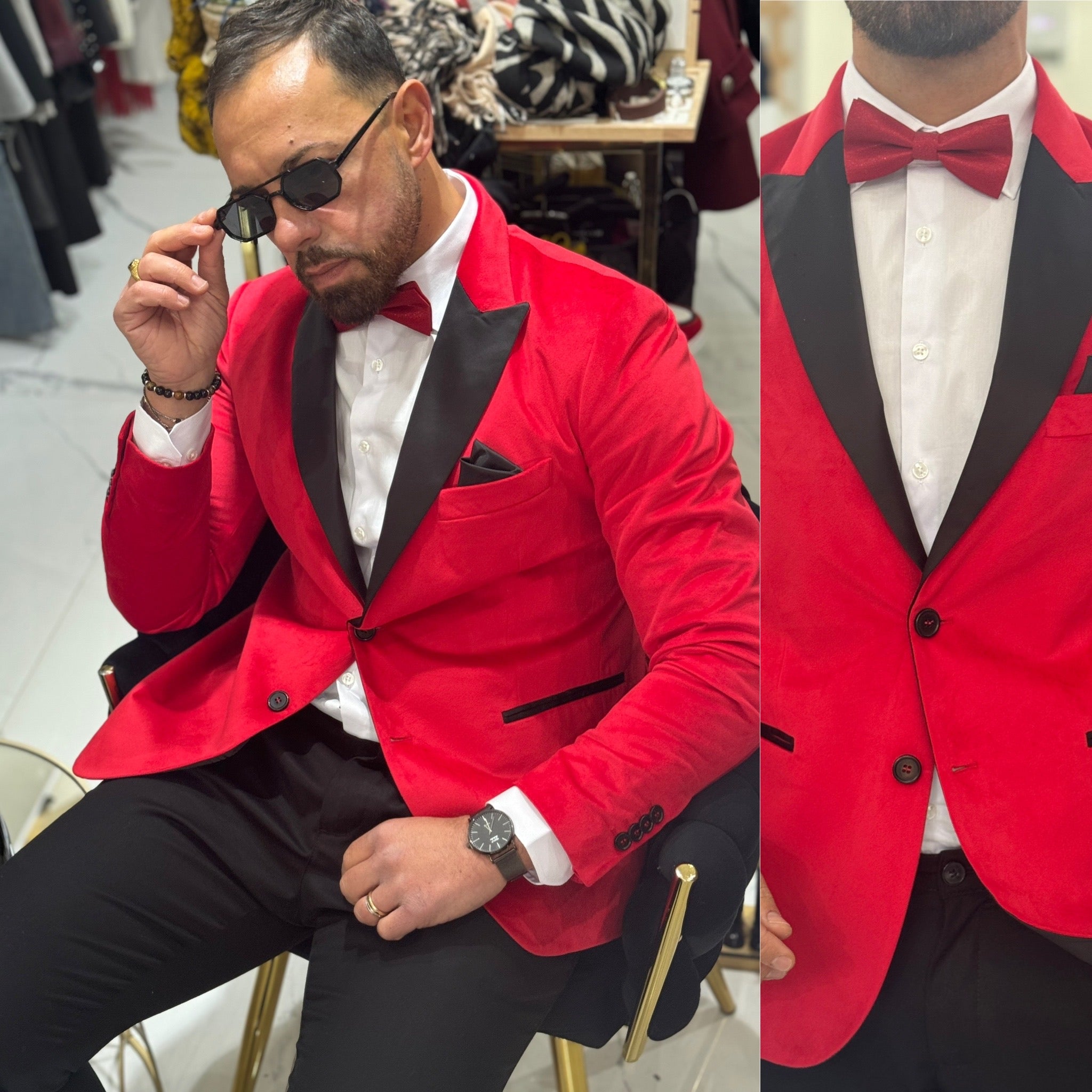 Abito giacca smoking in vellutino e pantalone Fiesta