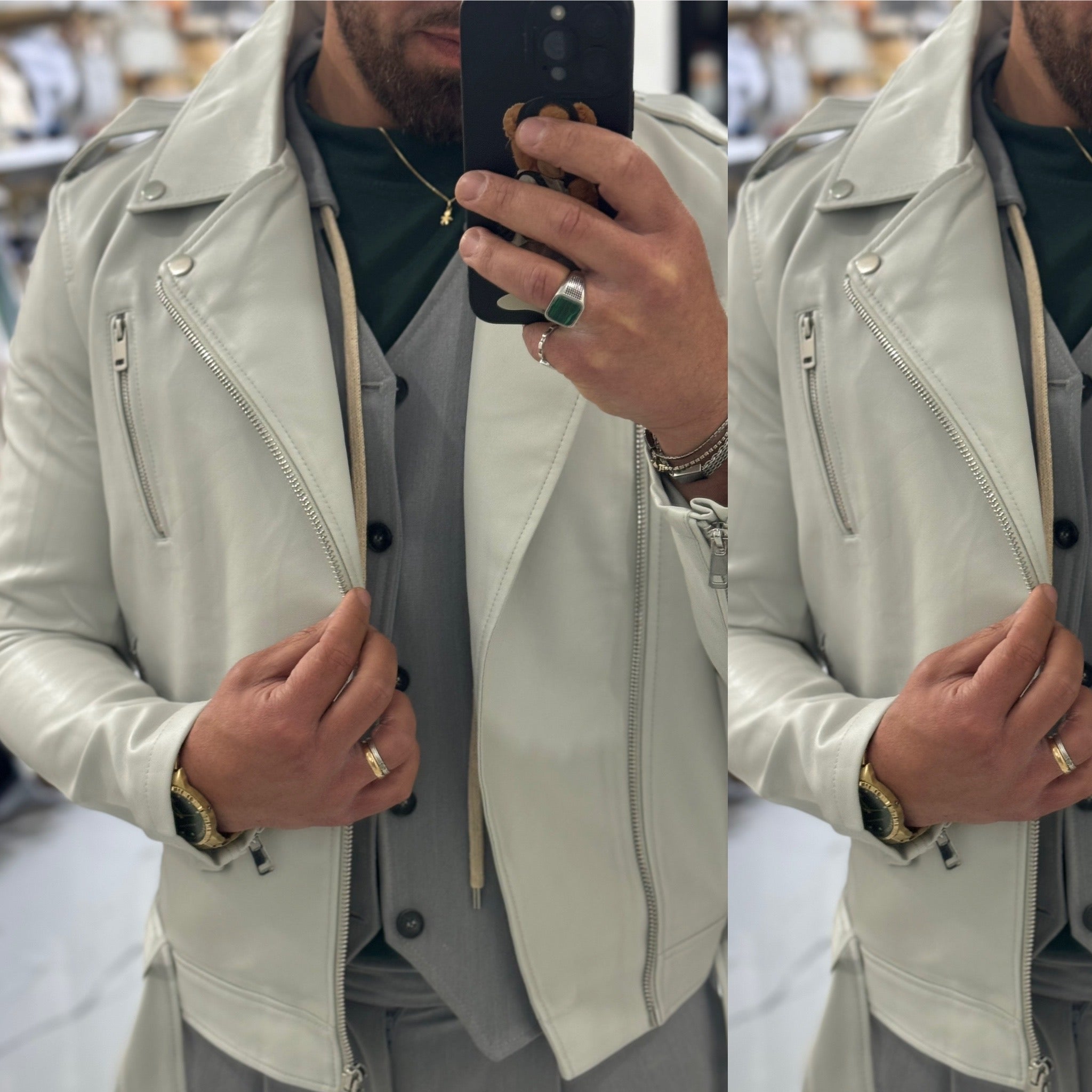 Giubbino chiodo con cintura Street