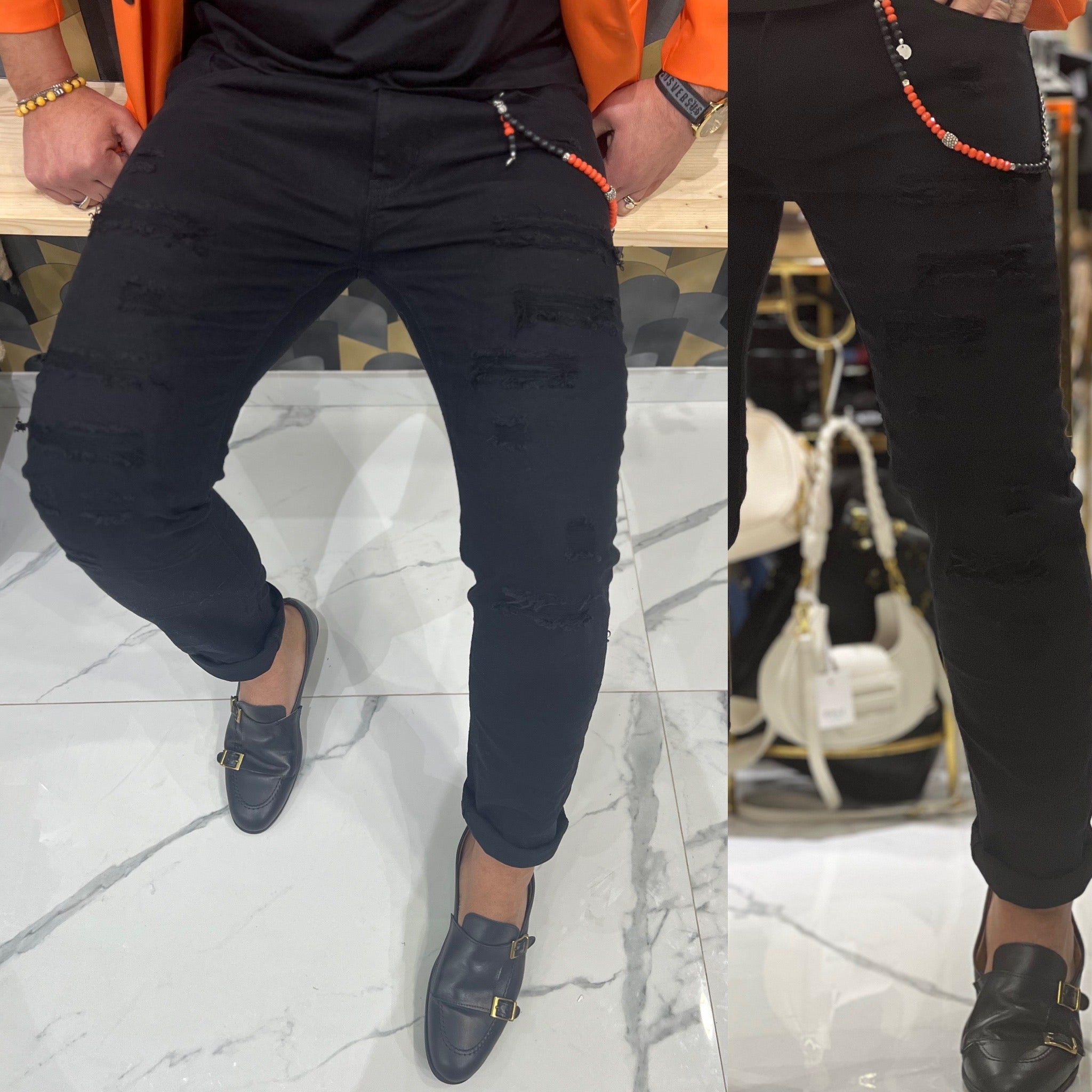 Jeans strappato bianco o nero Slim Capri Italy