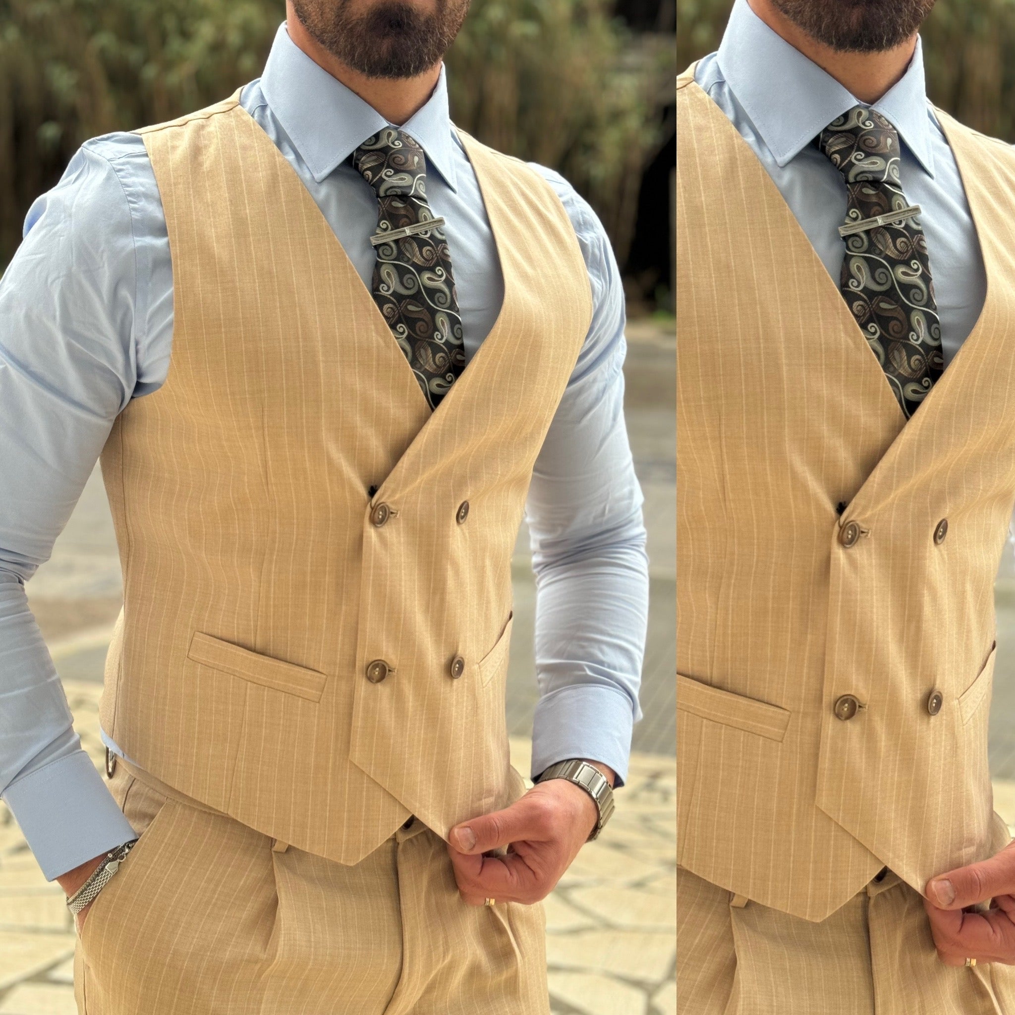 Panciotto gessato doppiopetto gilet Overd