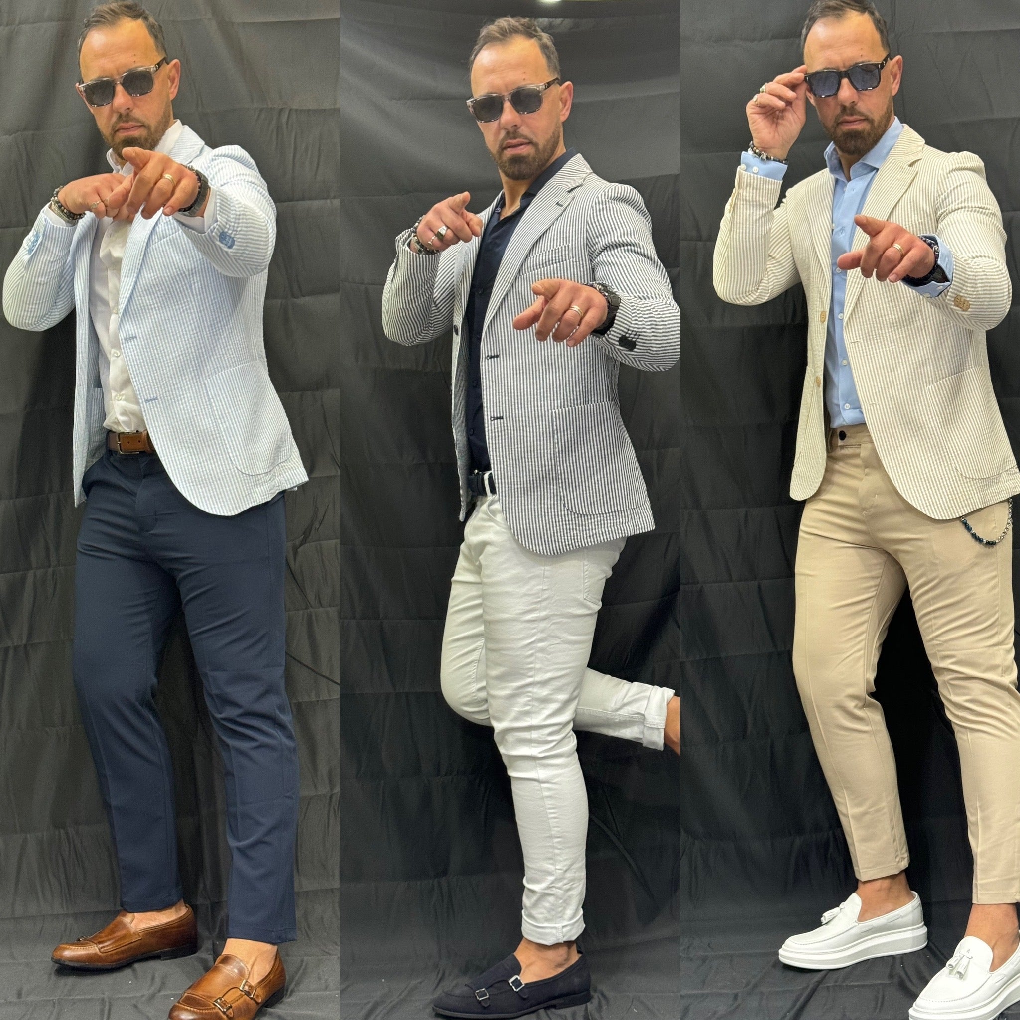 Giacca rigata Monopetto Capri