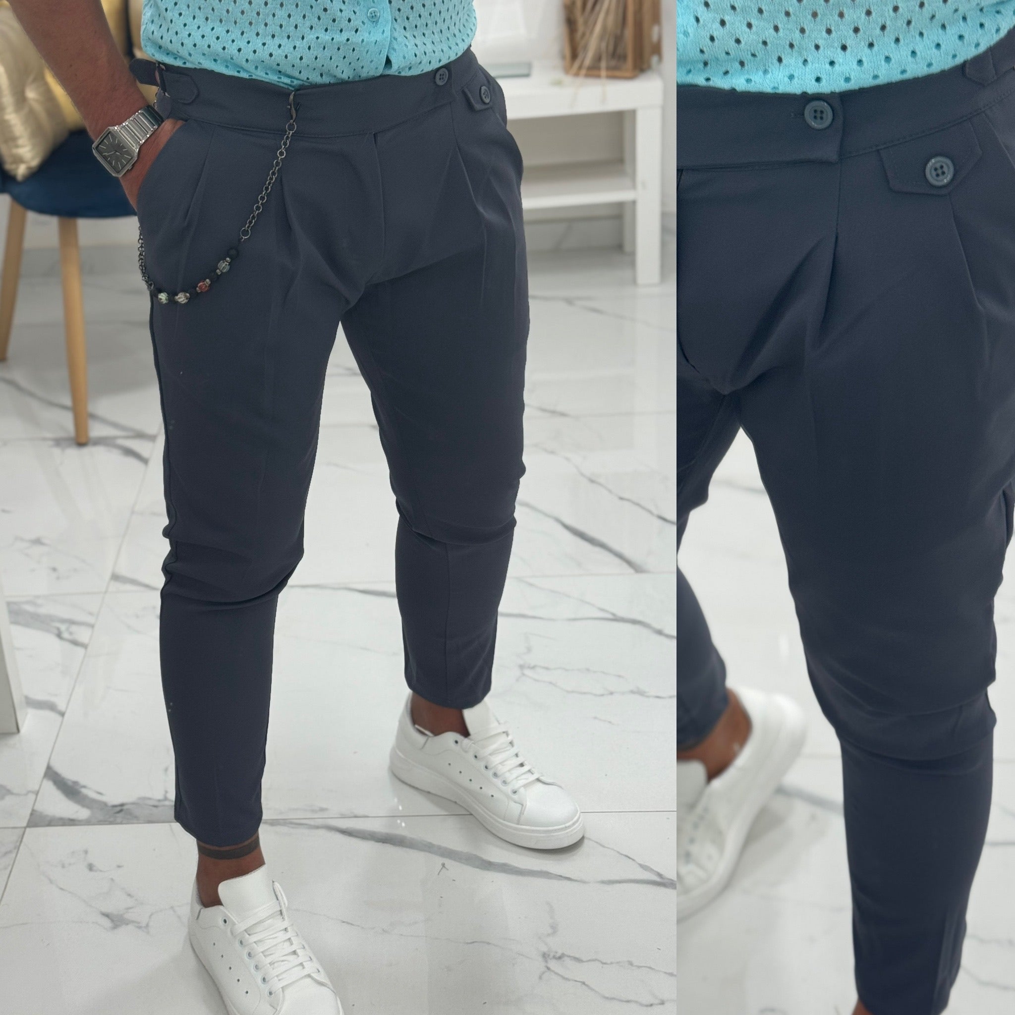 Pantalone vita alta fibie laterali London