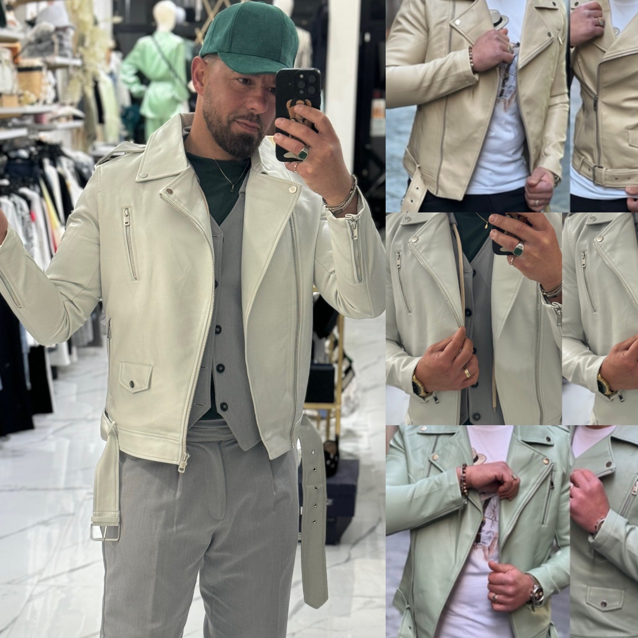 Giubbino chiodo con cintura Street