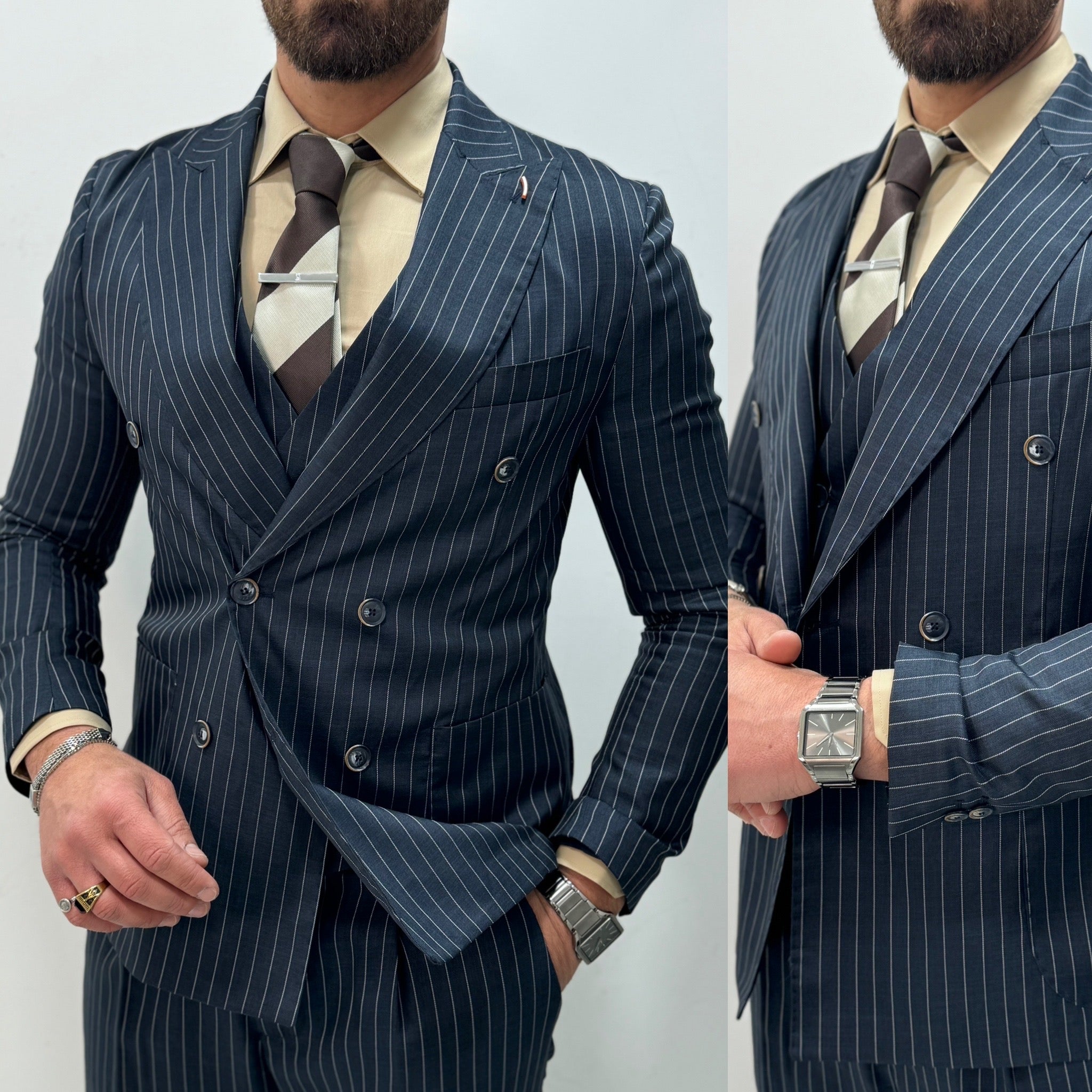 Giacca gessata doppiopetto sartoriale Overd