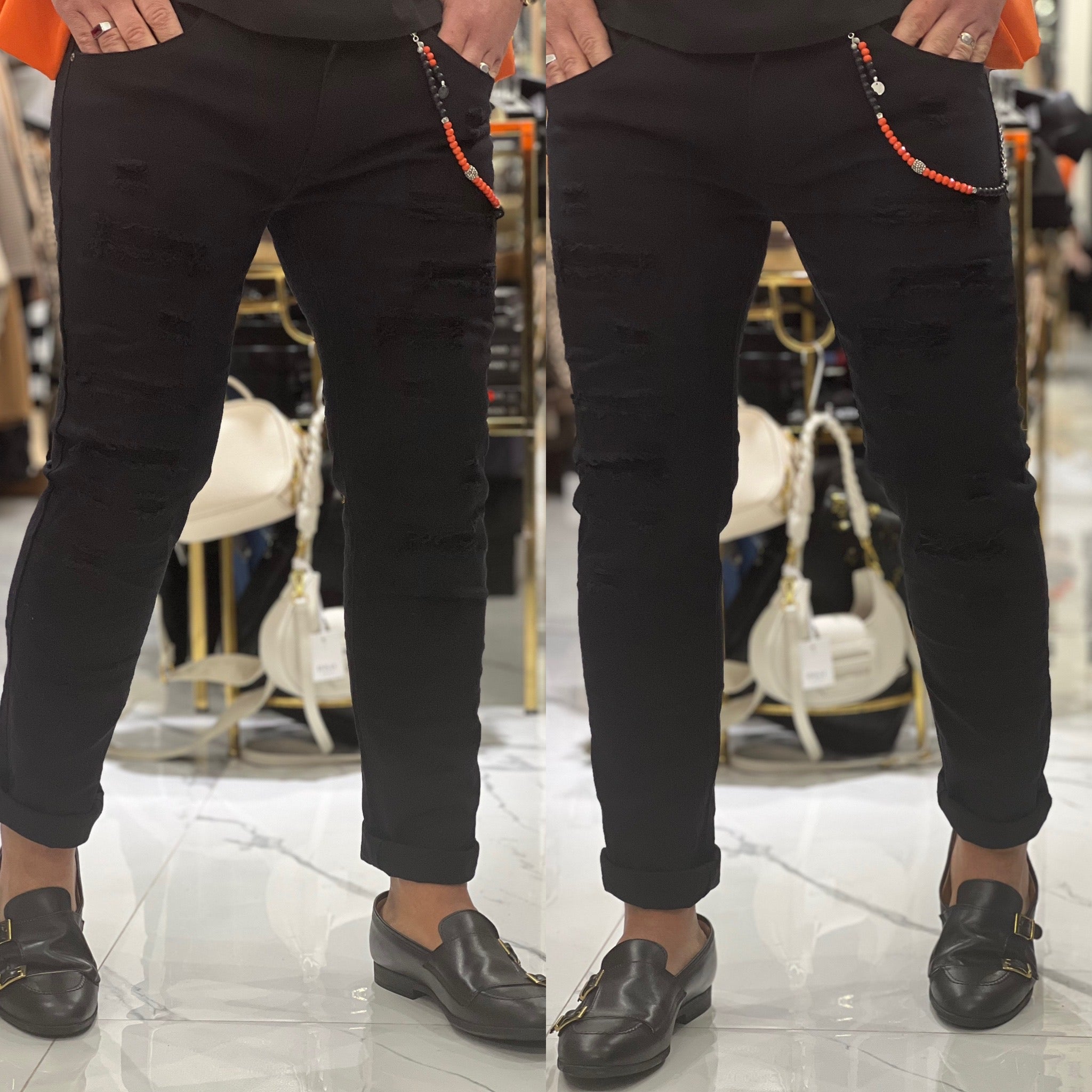 Jeans strappato bianco o nero Slim Capri Italy