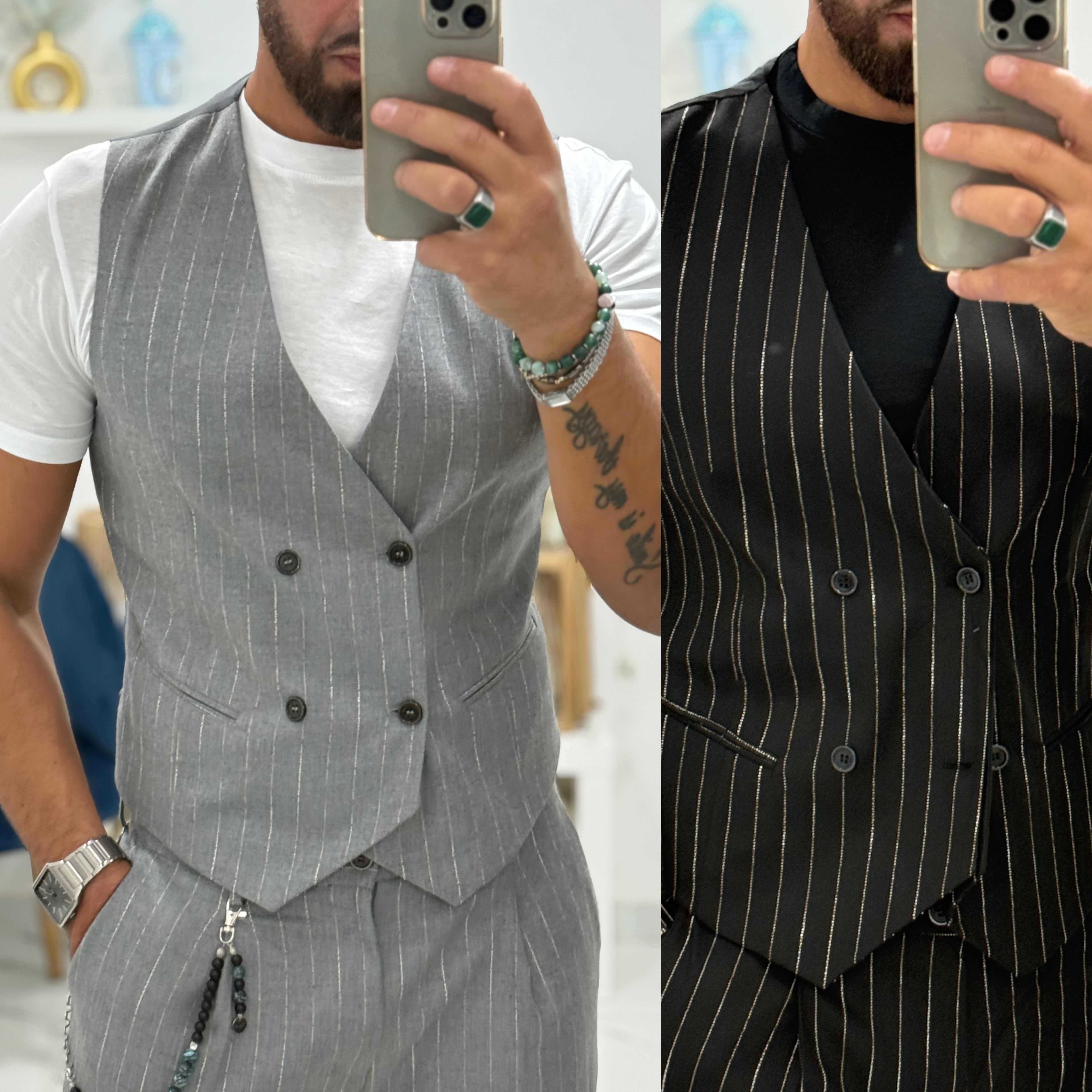 Coordinato Overd gessato panciotto e pantalone