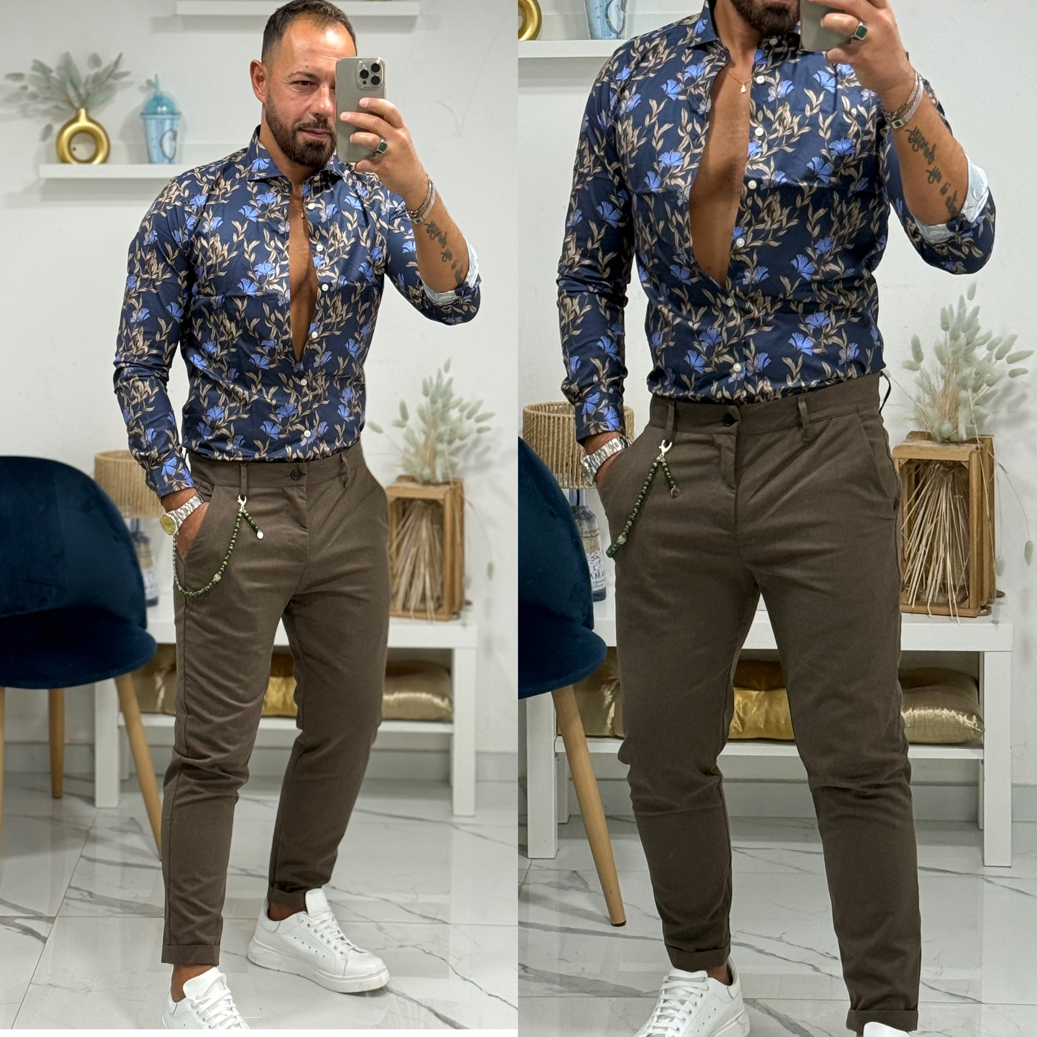 Camicia floreal collo francese slim