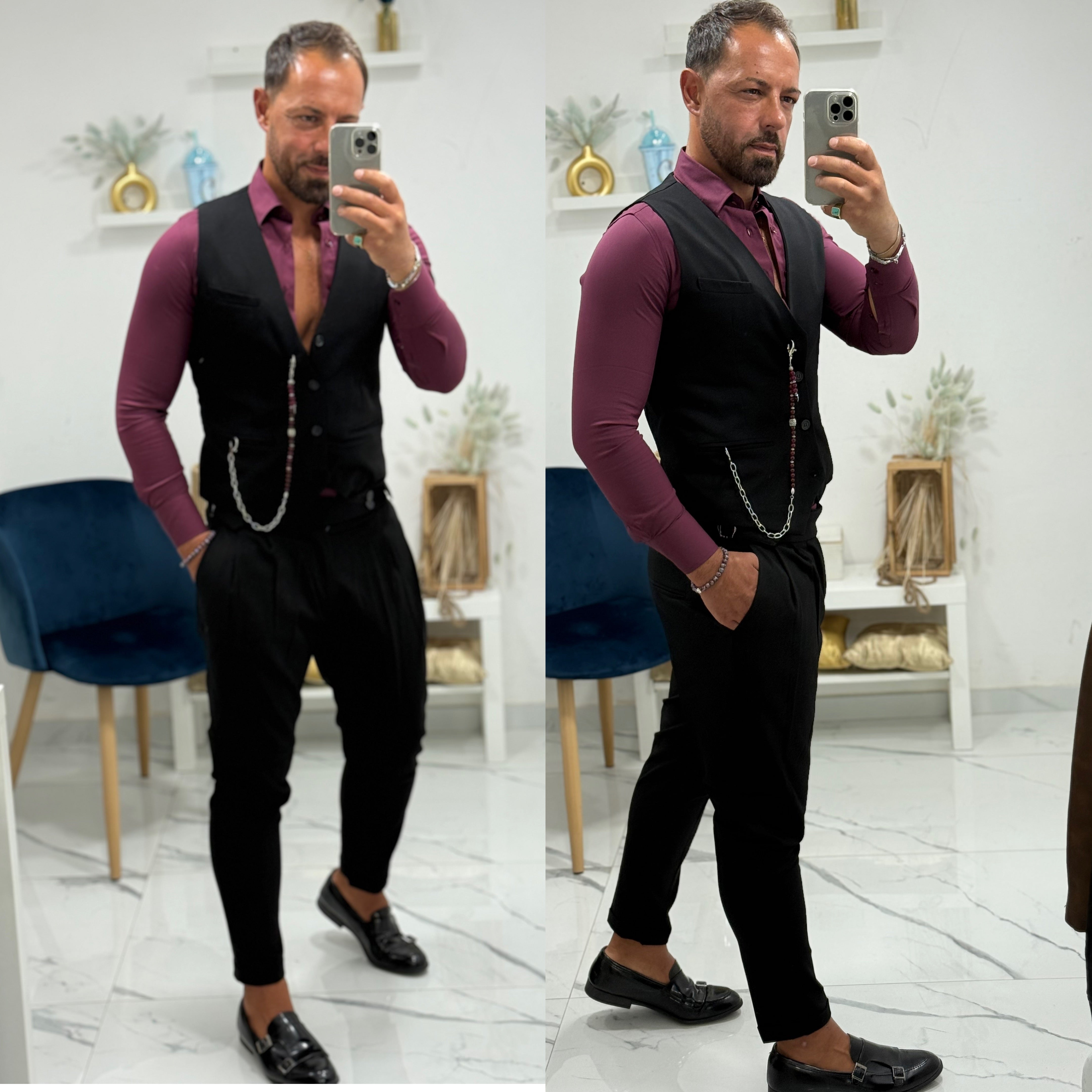 Coordinato gilet e pantalone vita alta pitti uomo