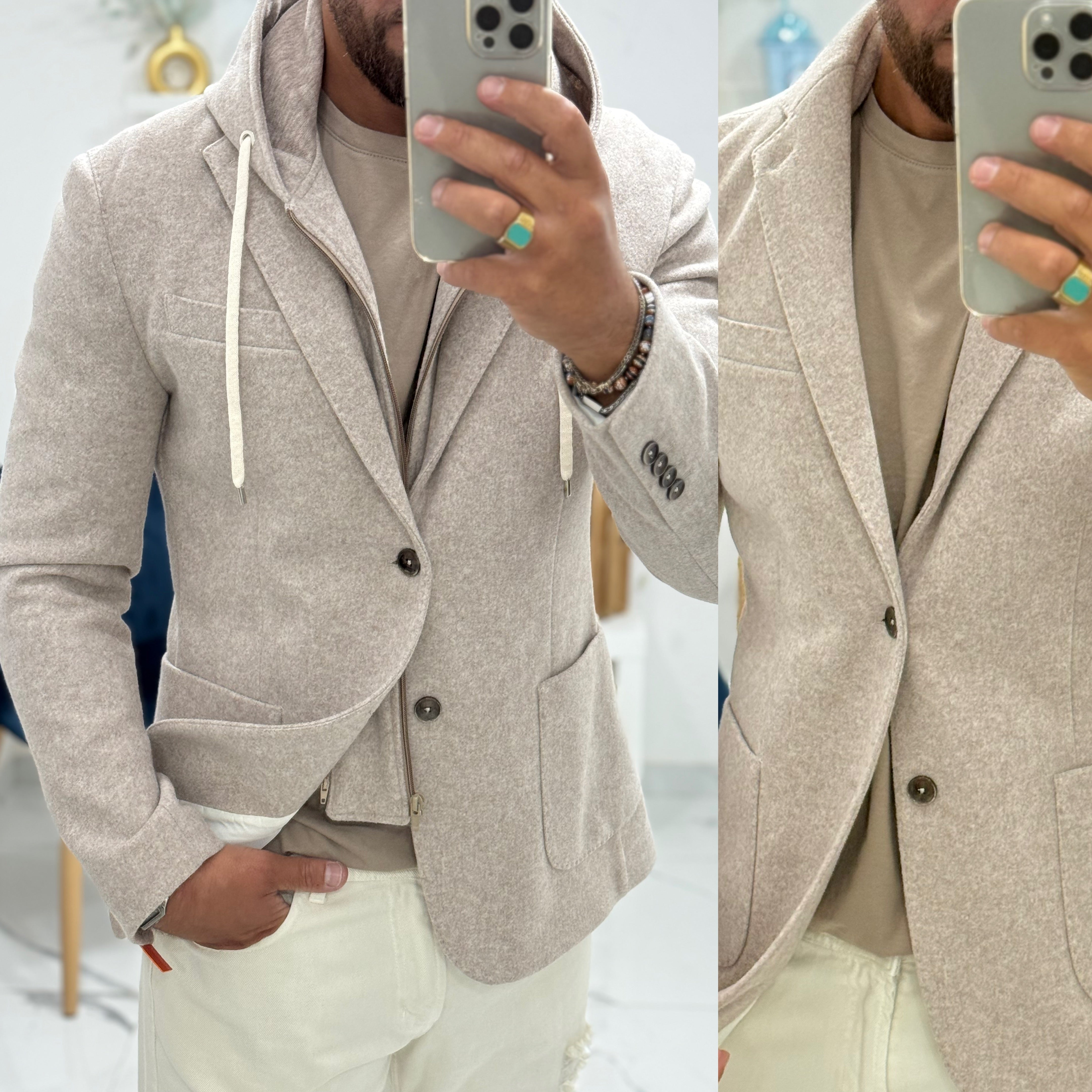 Giacca cappottino monopetto con cappuccio estraibile