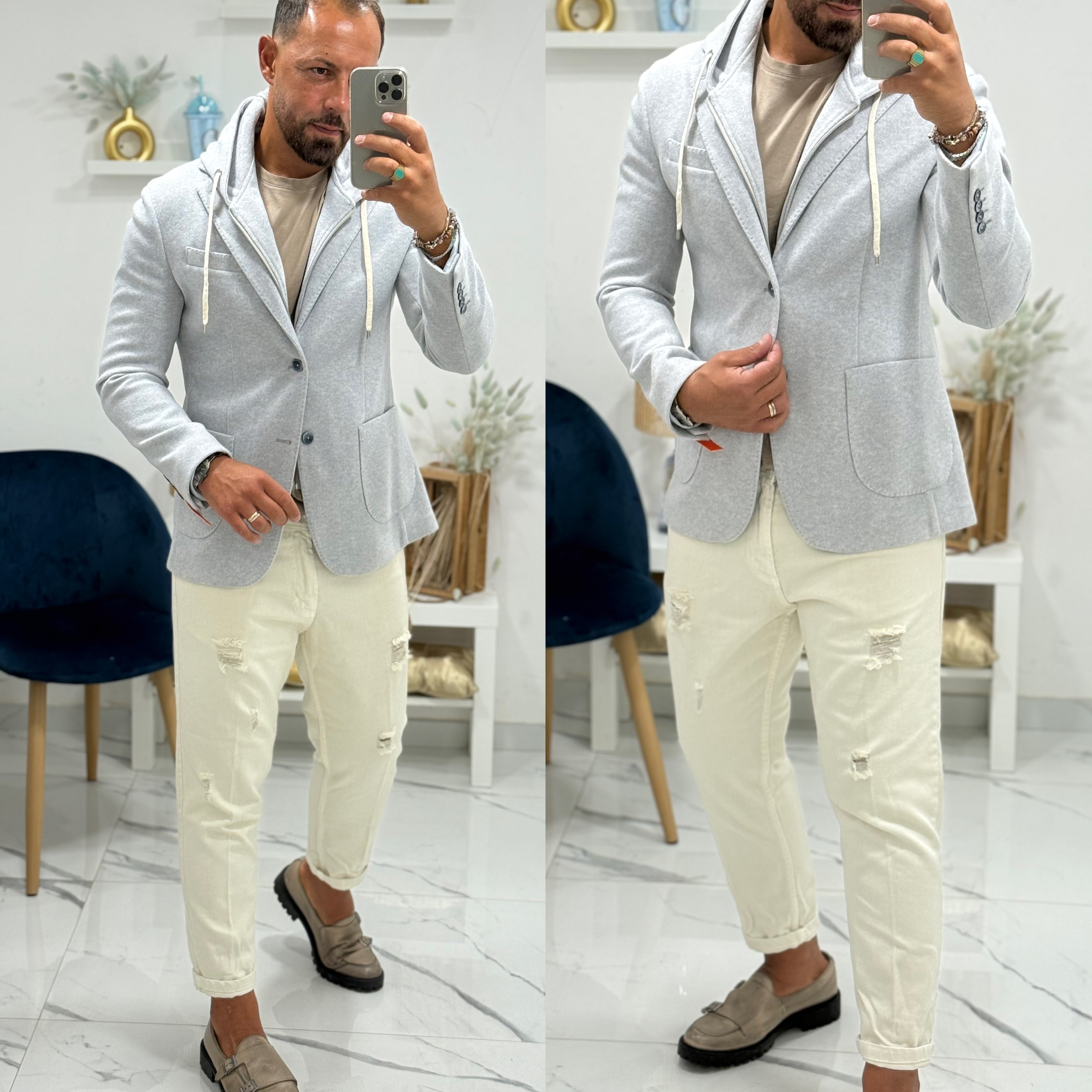 Giacca cappottino monopetto con cappuccio estraibile