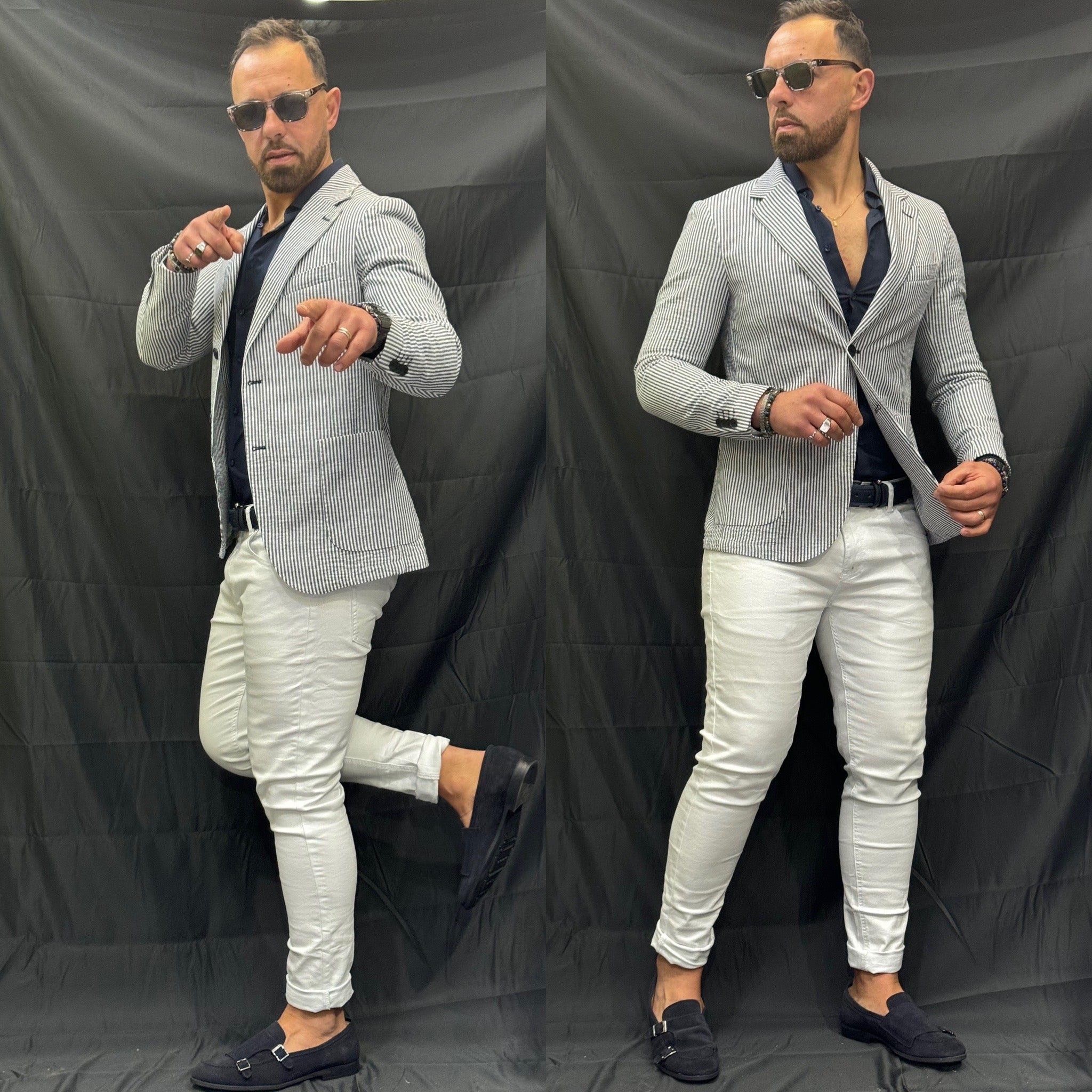 Giacca rigata Monopetto Capri