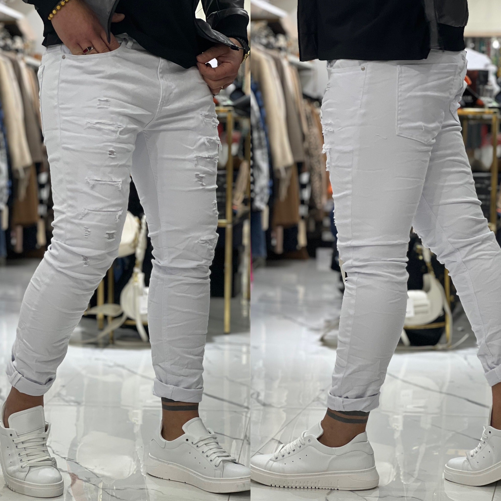 Jeans strappato bianco o nero Slim Capri Italy