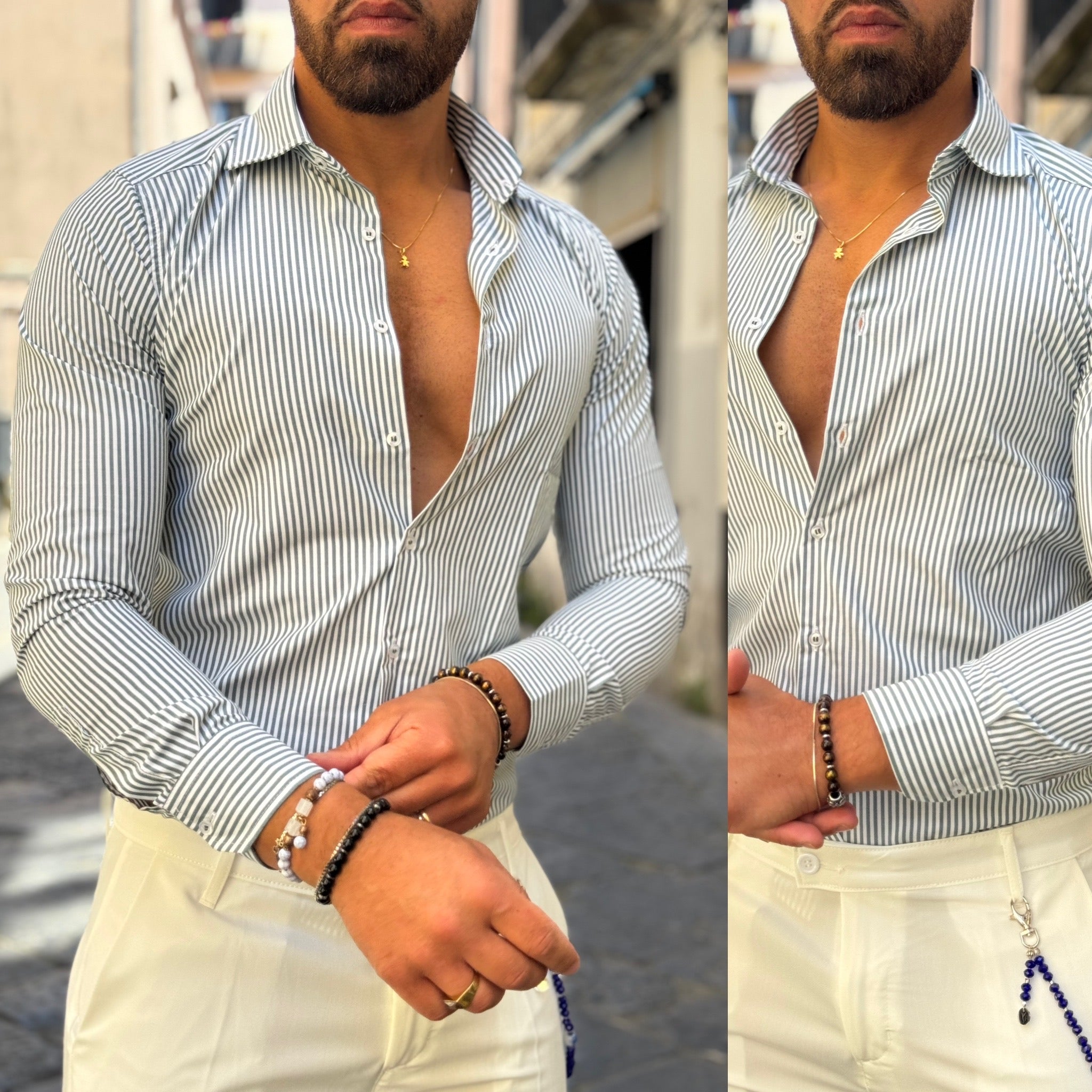 Camicia collo francese rigata positano