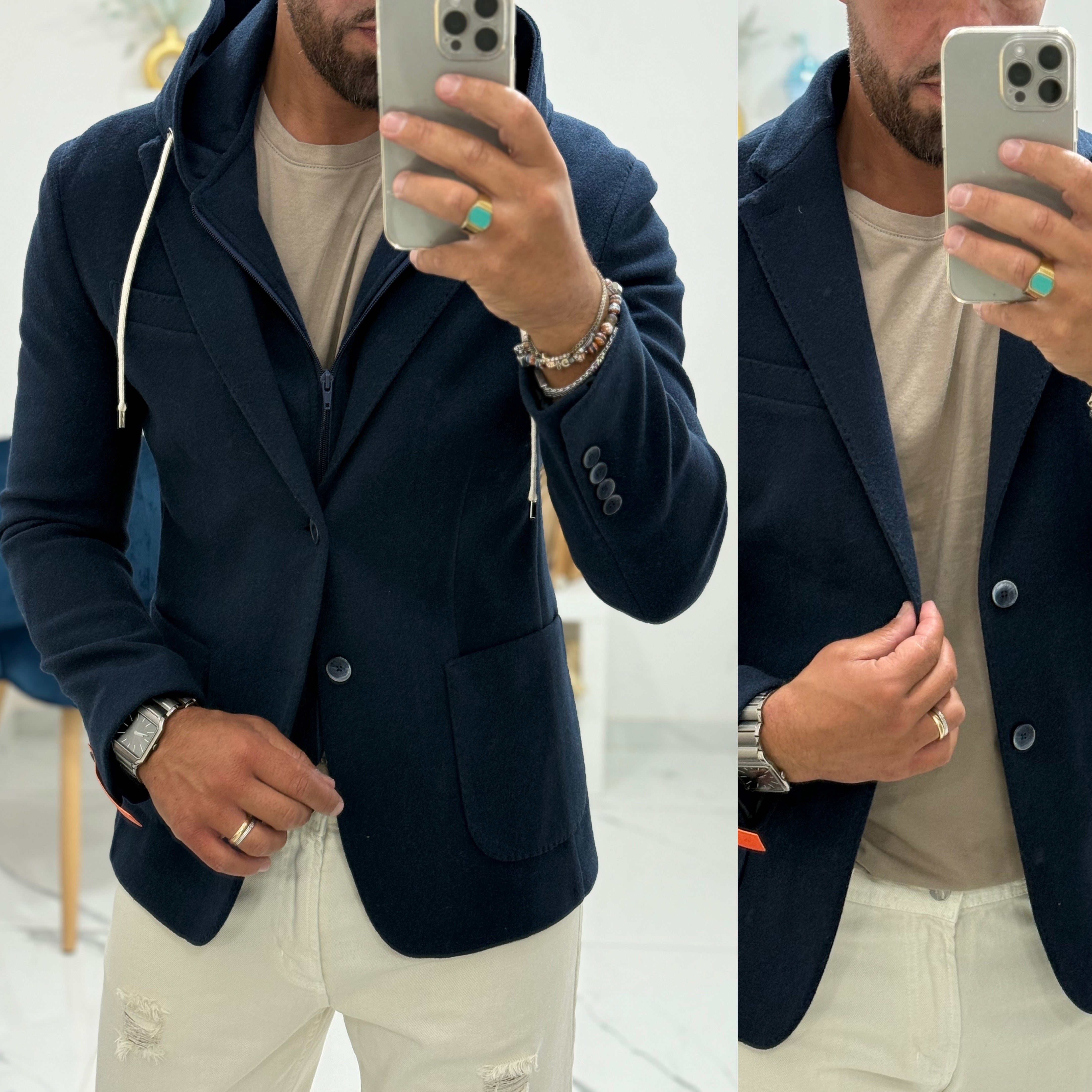 Giacca cappottino monopetto con cappuccio estraibile