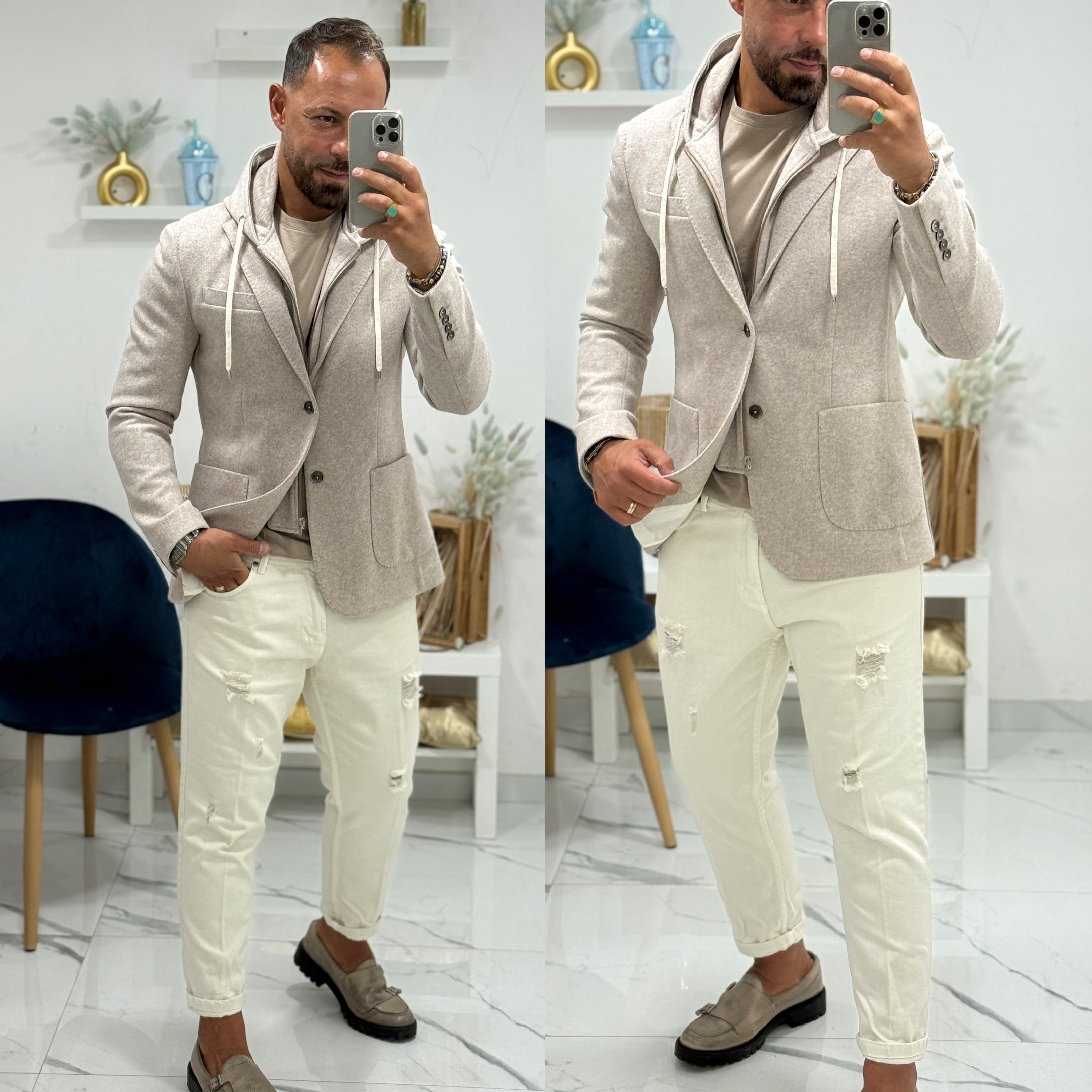 Giacca cappottino monopetto con cappuccio estraibile