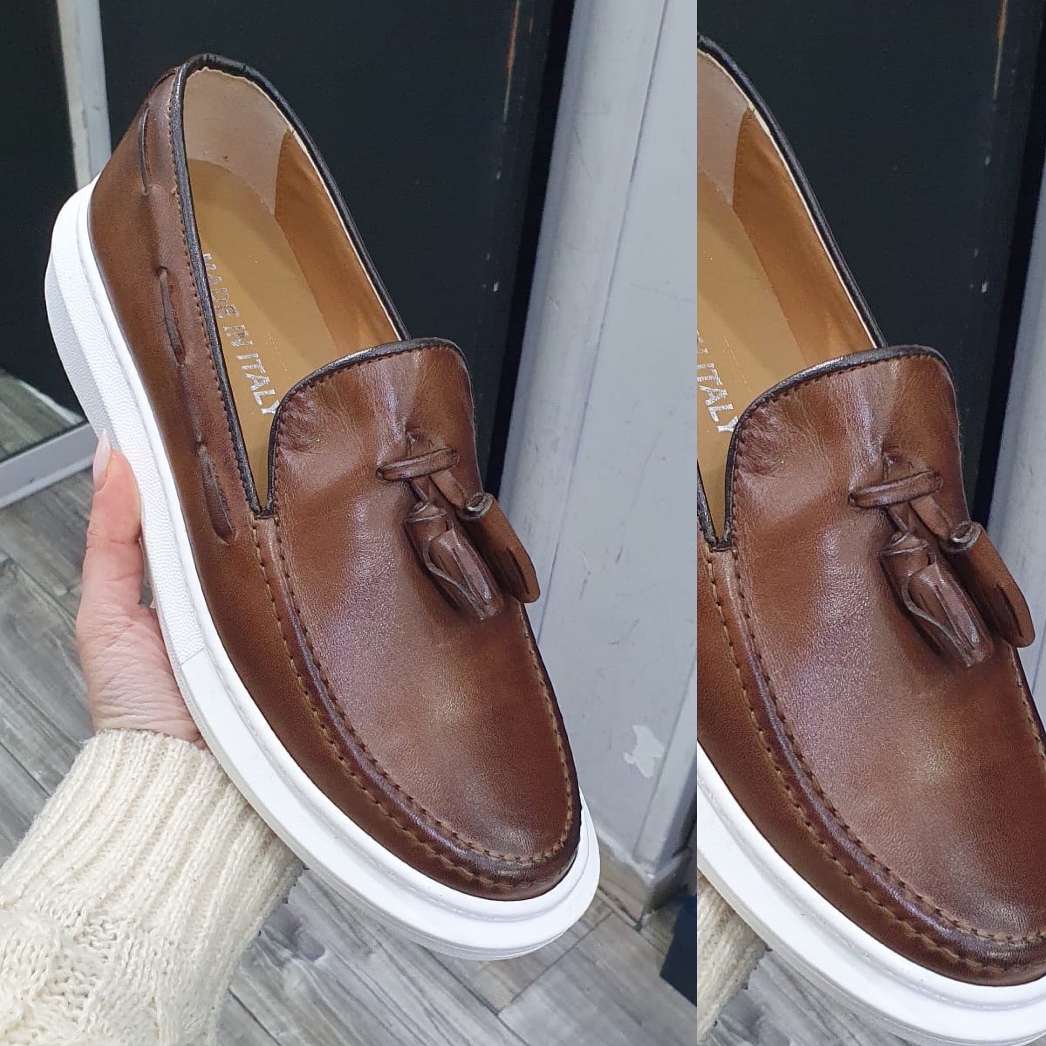 Sneackers mocassino scarpe in pelle Boston