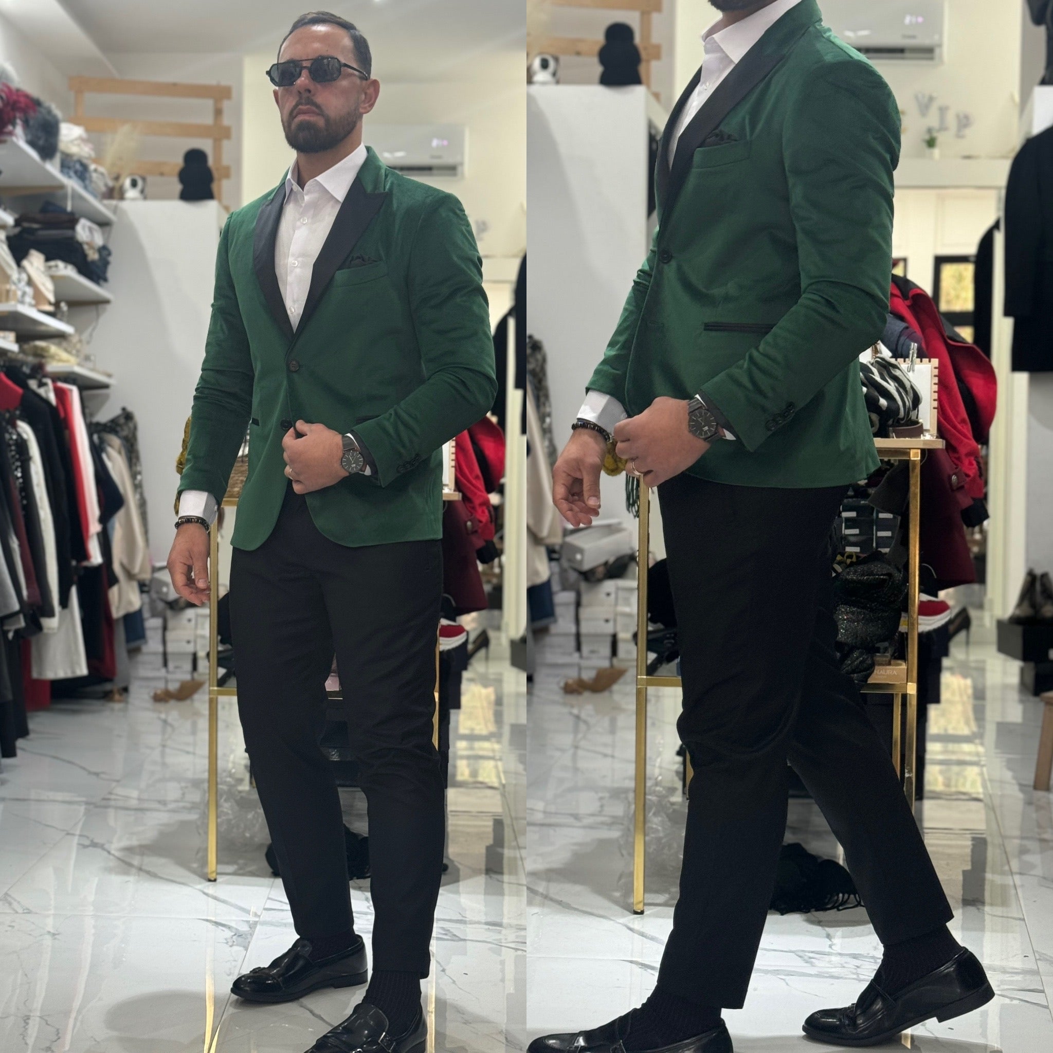 Abito giacca smoking in vellutino e pantalone Fiesta