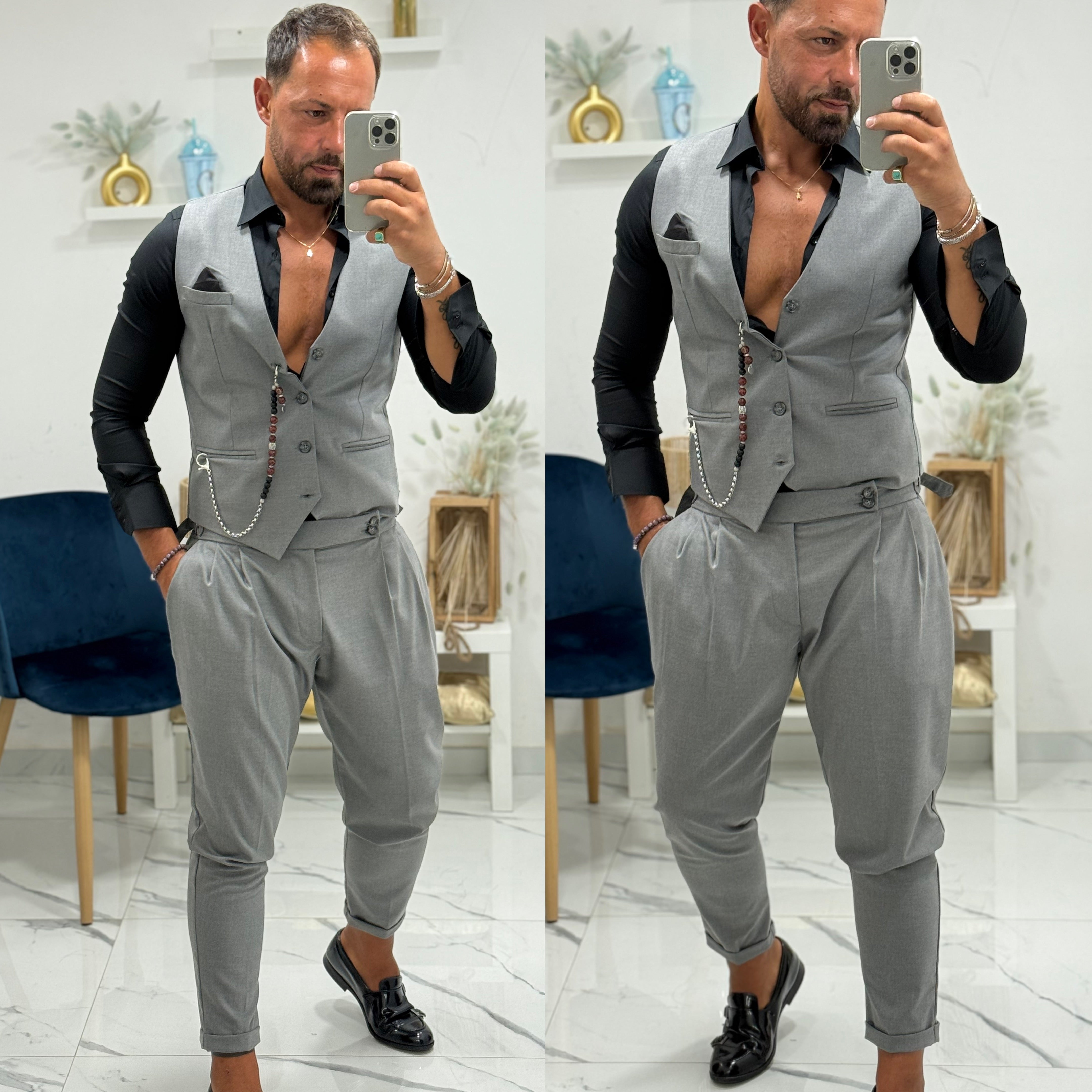 Coordinato gilet e pantalone vita alta pitti uomo