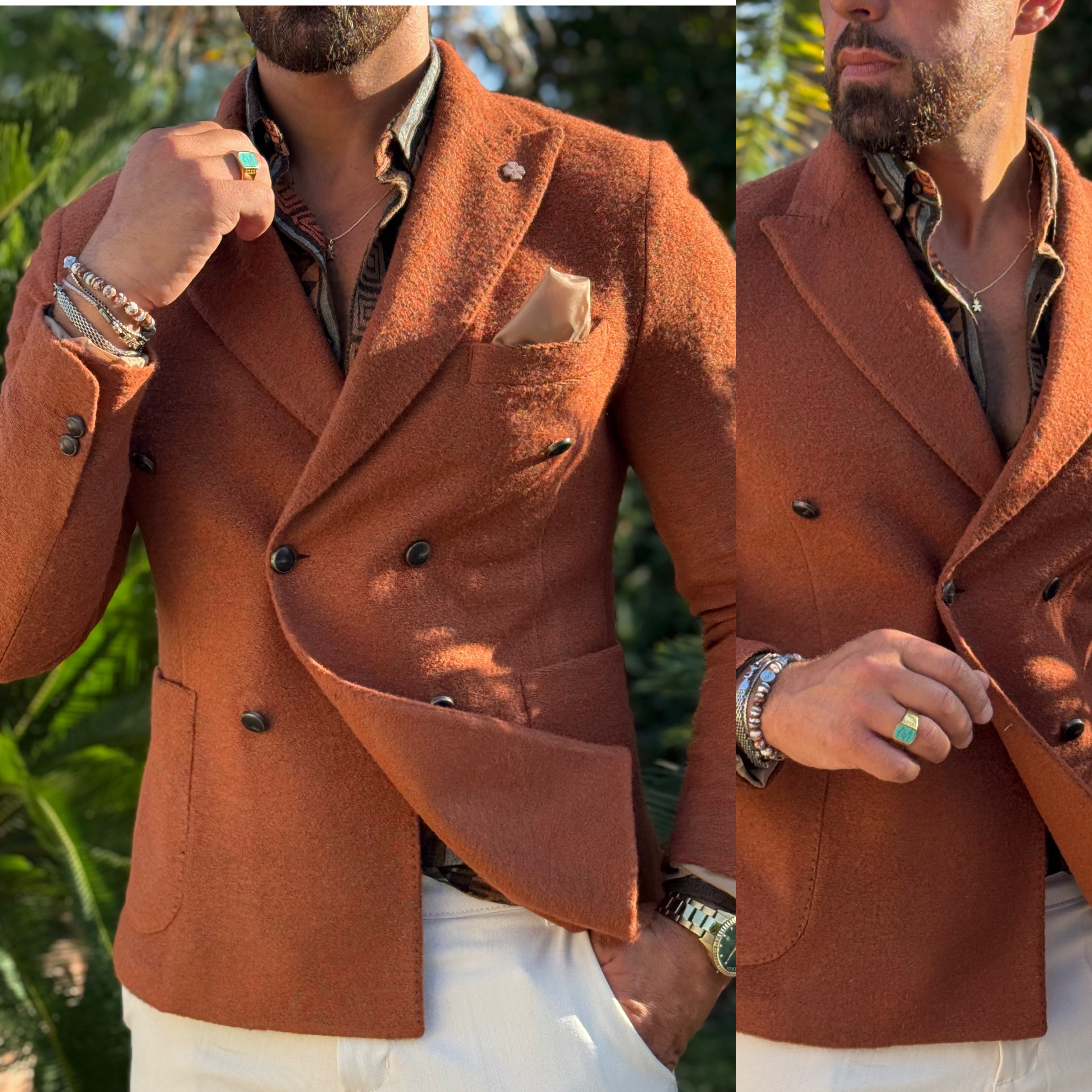 Giacca doppiopetto lana cotta overd