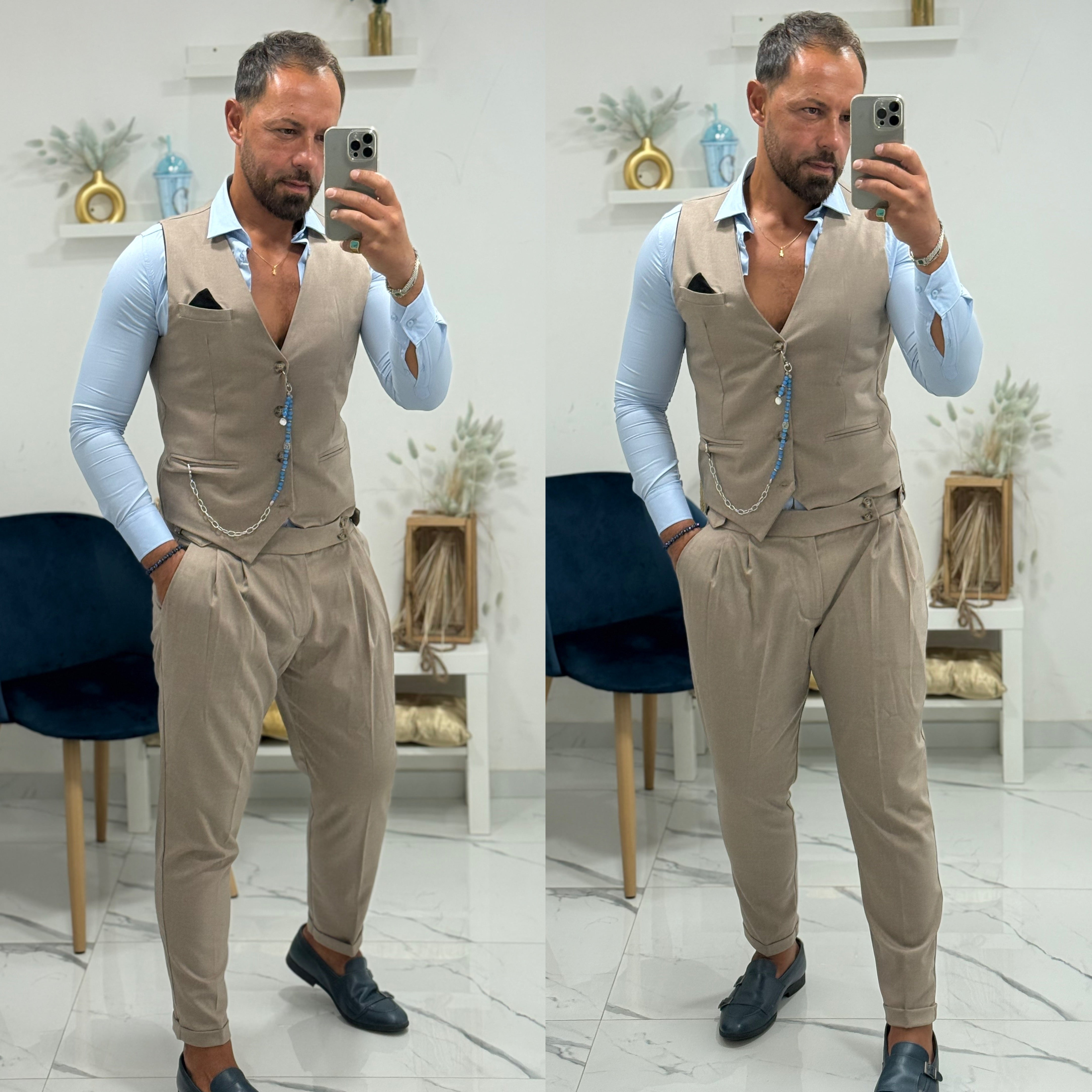Coordinato gilet e pantalone vita alta pitti uomo