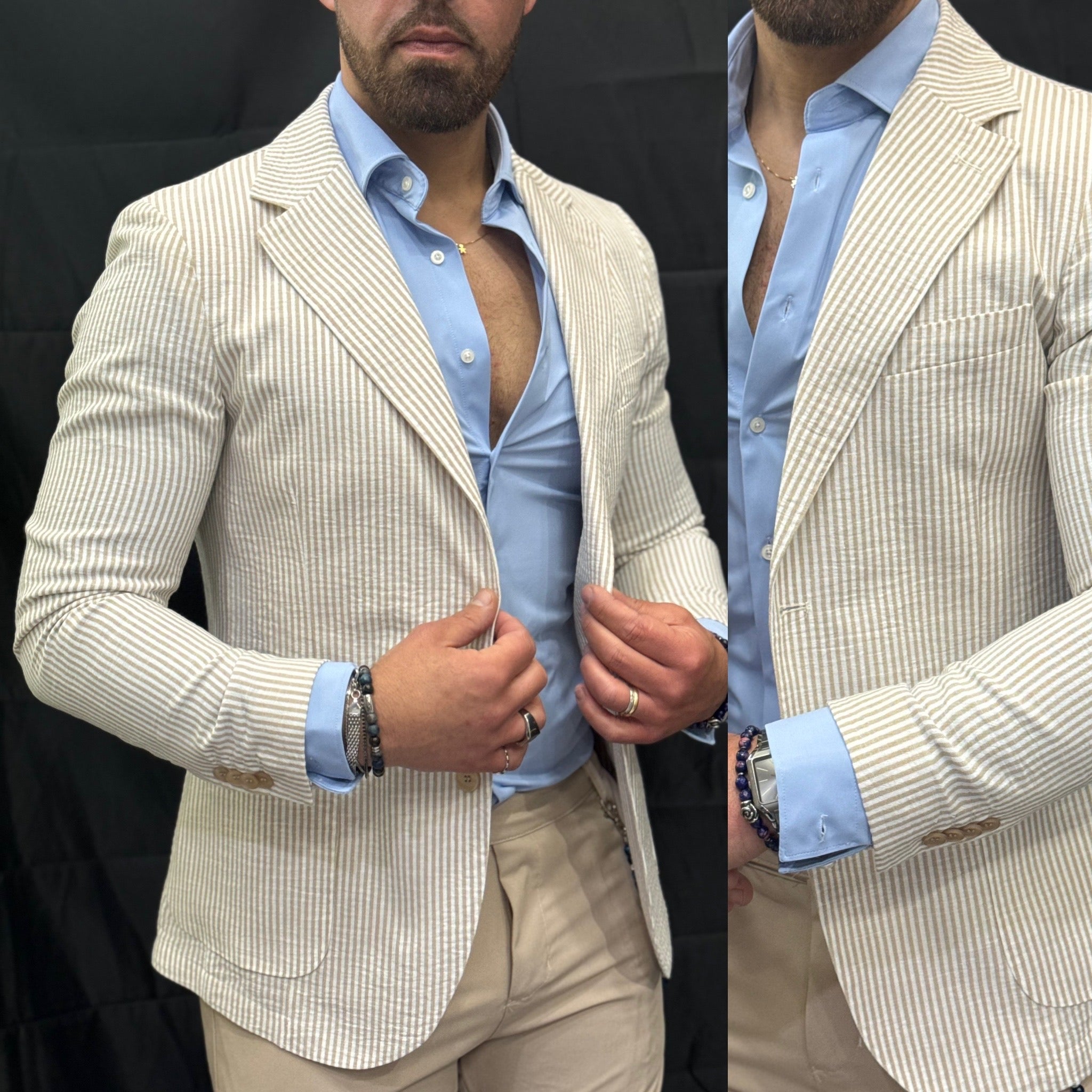 Giacca rigata Monopetto Capri