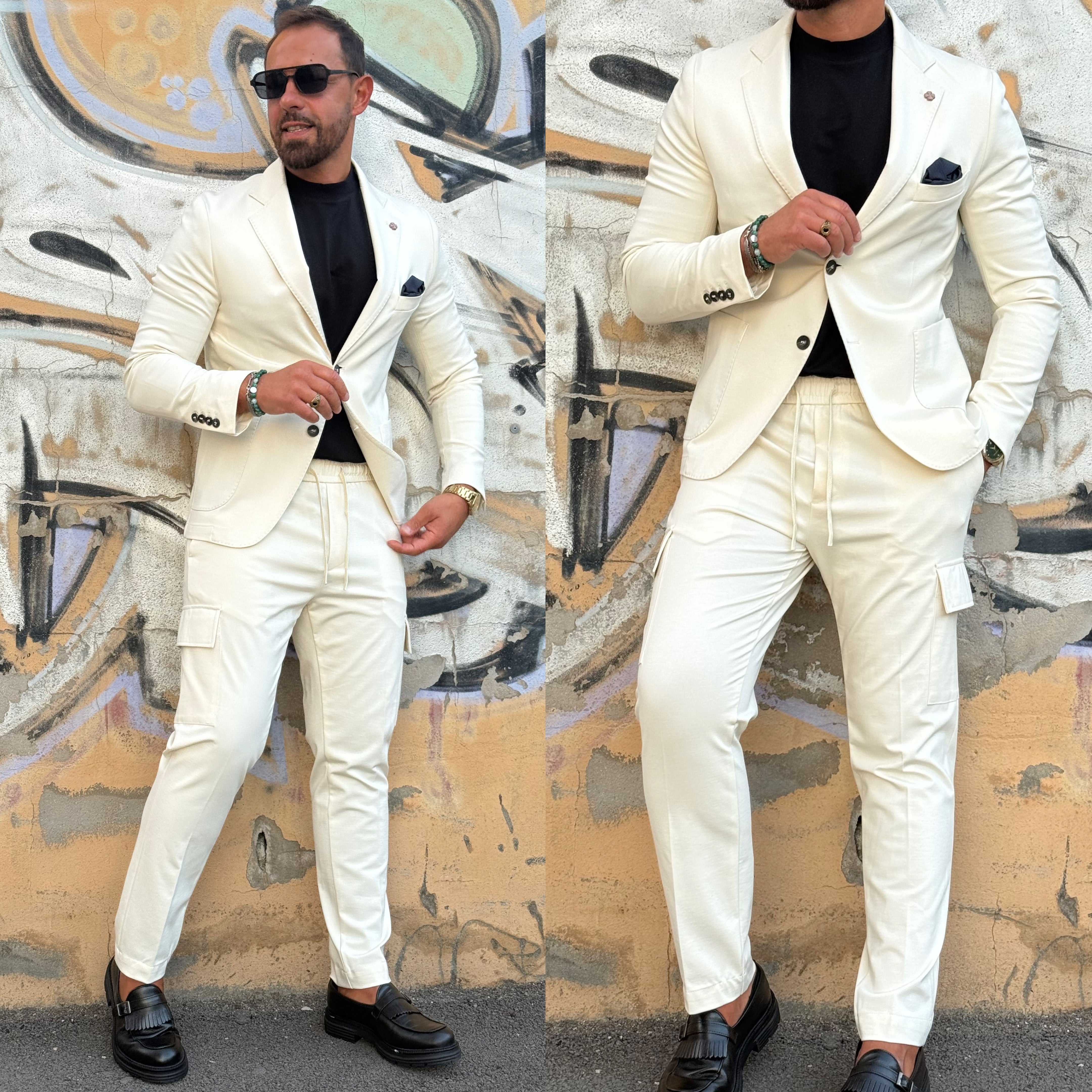 Abito sartoriale overd giacca monopetto pantalone cargo