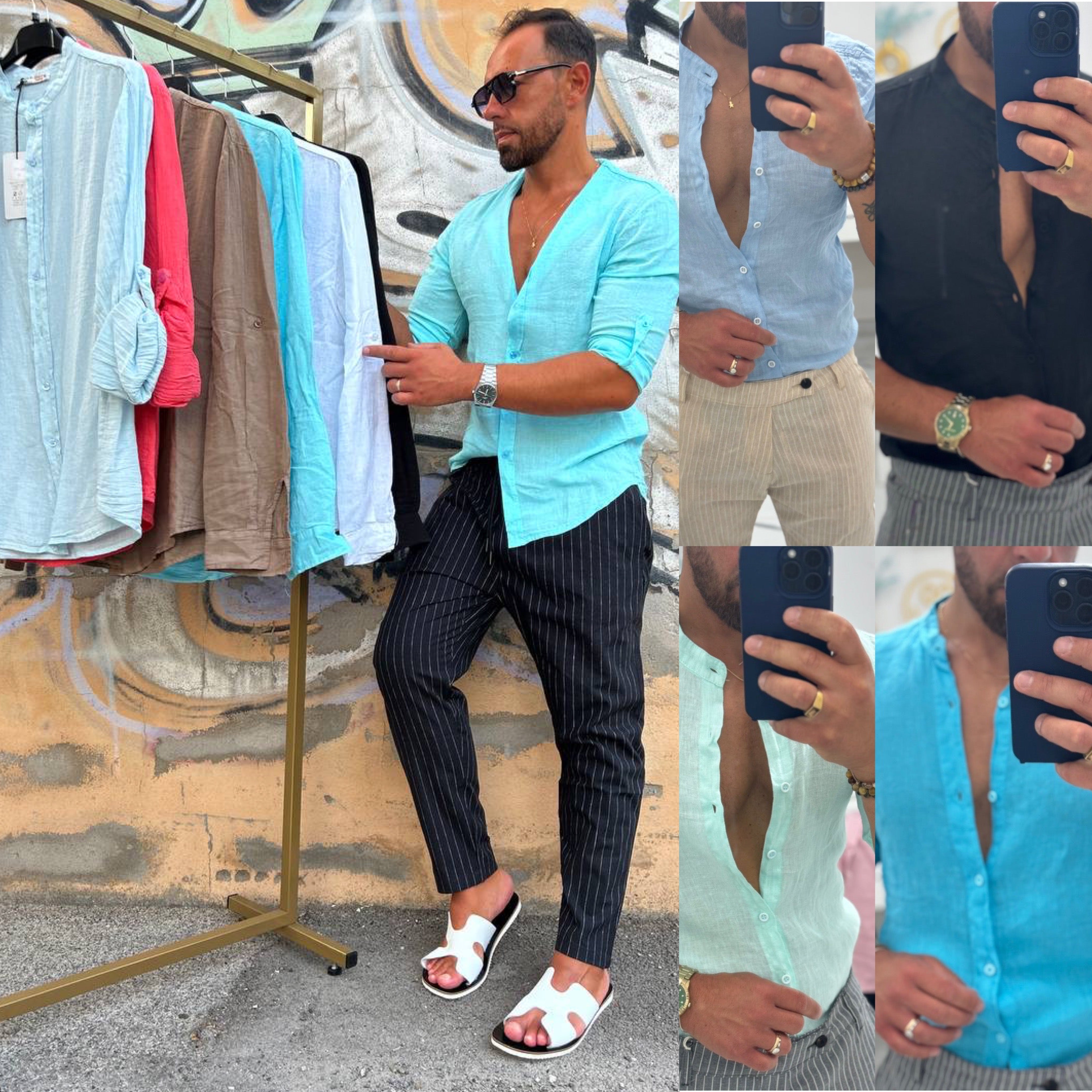Coordinato pantalone gessato e camicia in lino