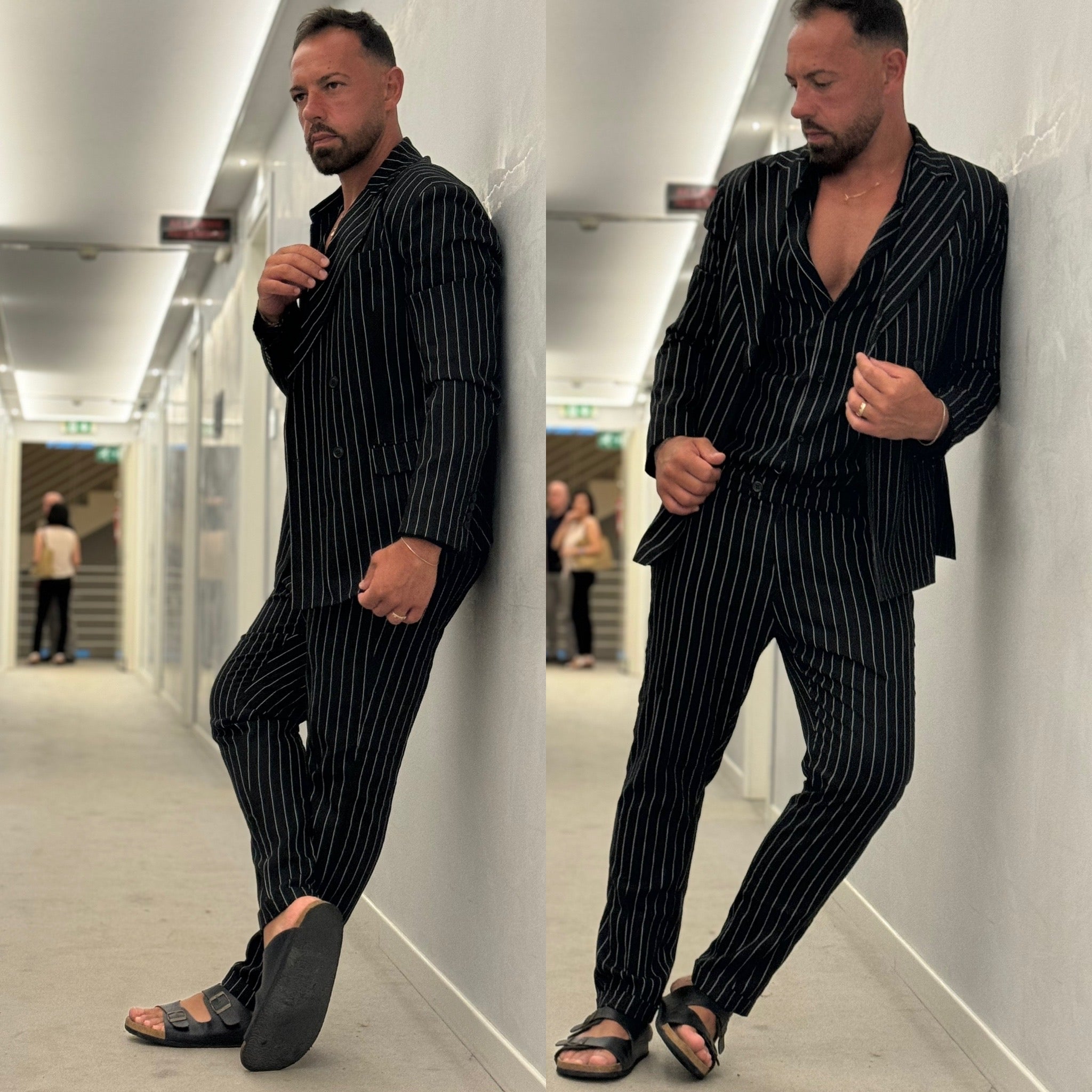 Abito gessato doppiopetto in lino London