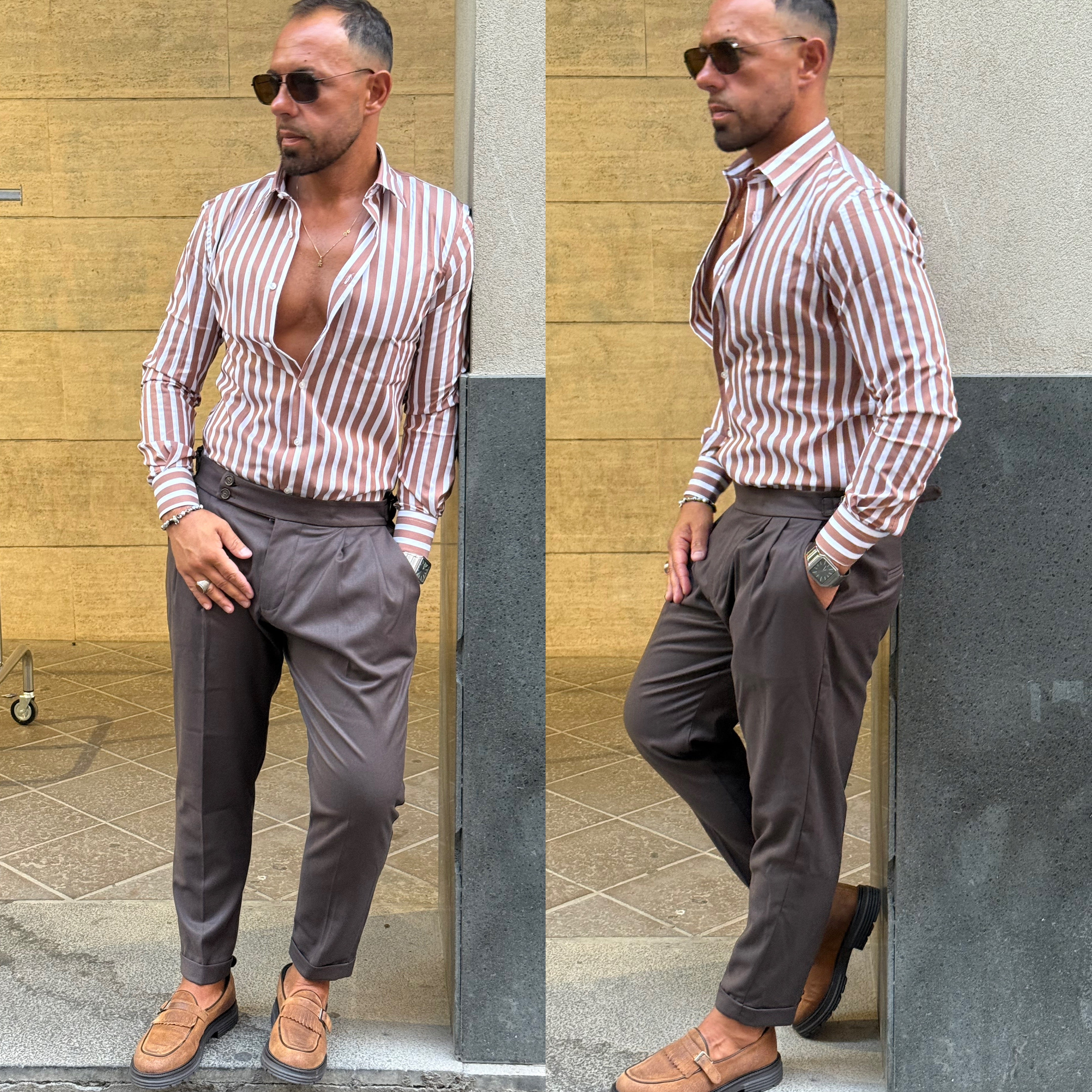 Camicia riga larga collo italiano