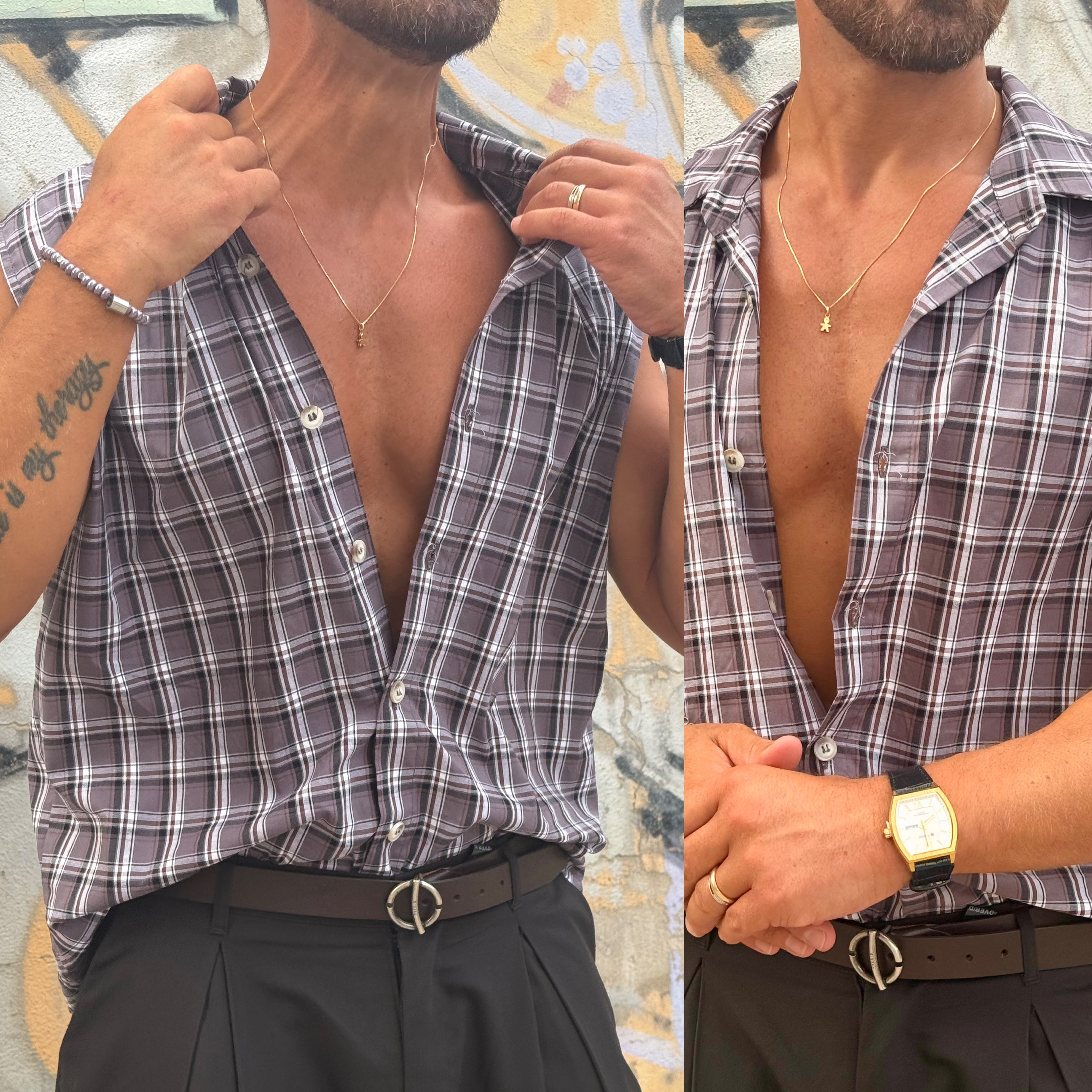 Camicia smanicata quadri Texas