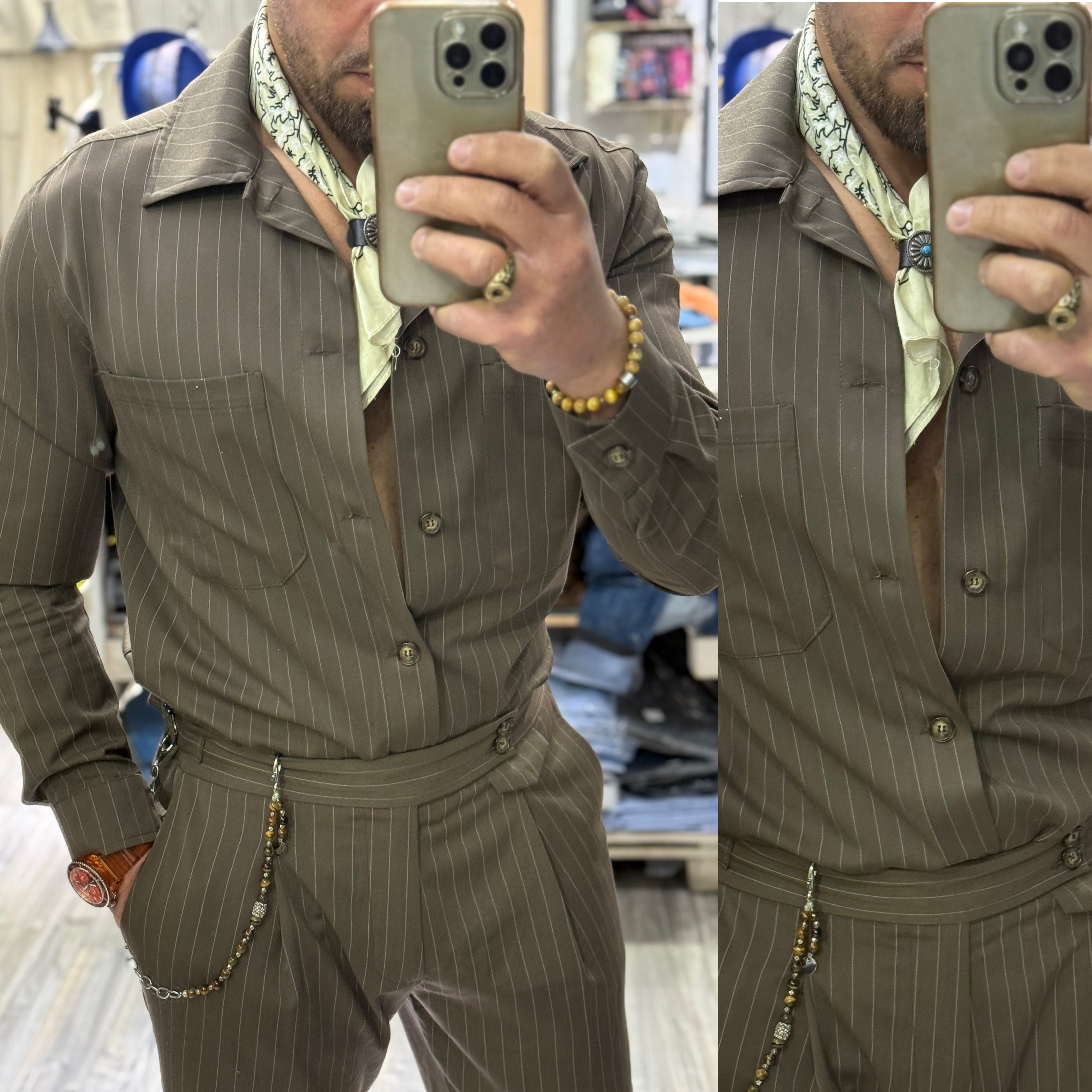 Coordinato gessato pantalone e camicione London