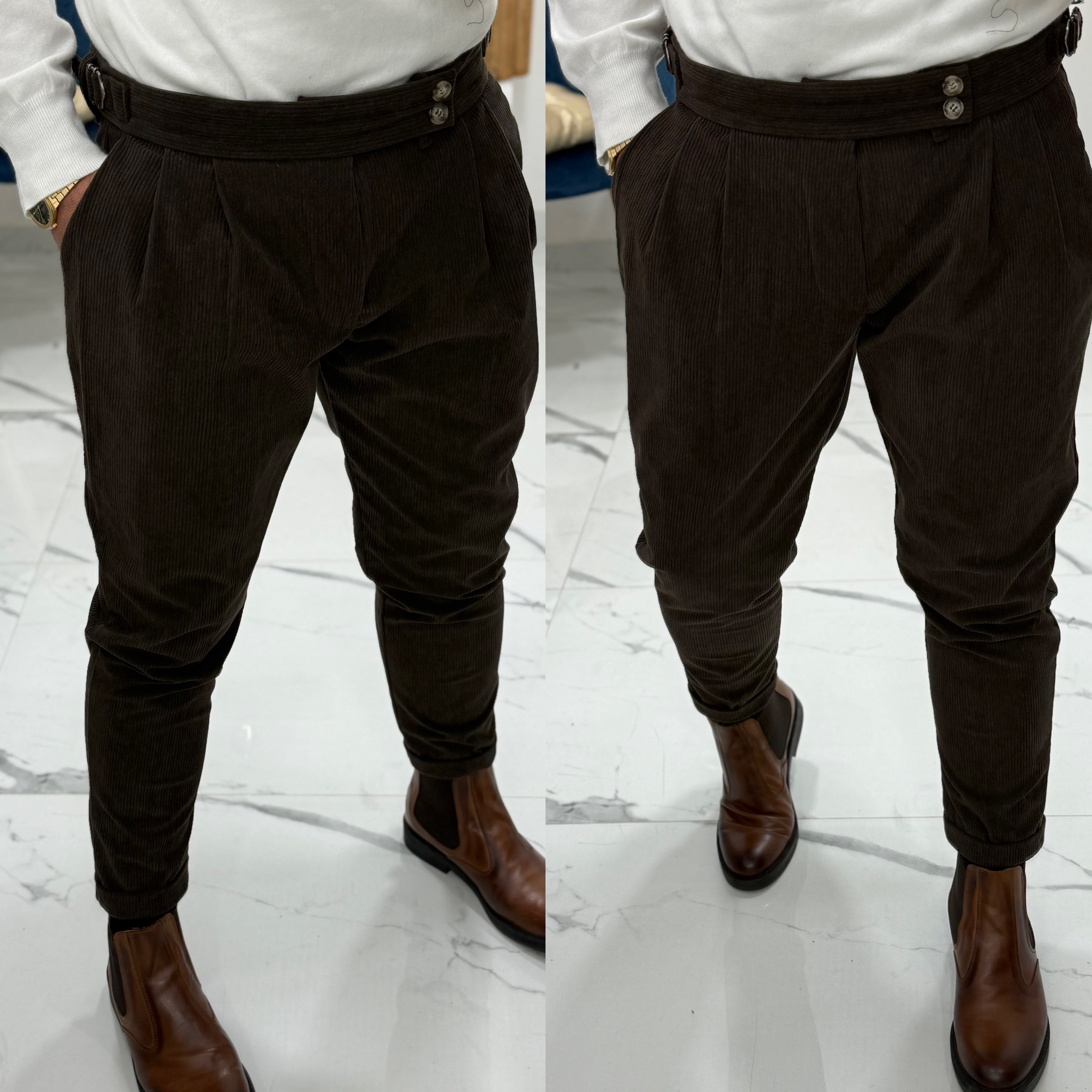 Pantalone vita alta in velluto Telamira